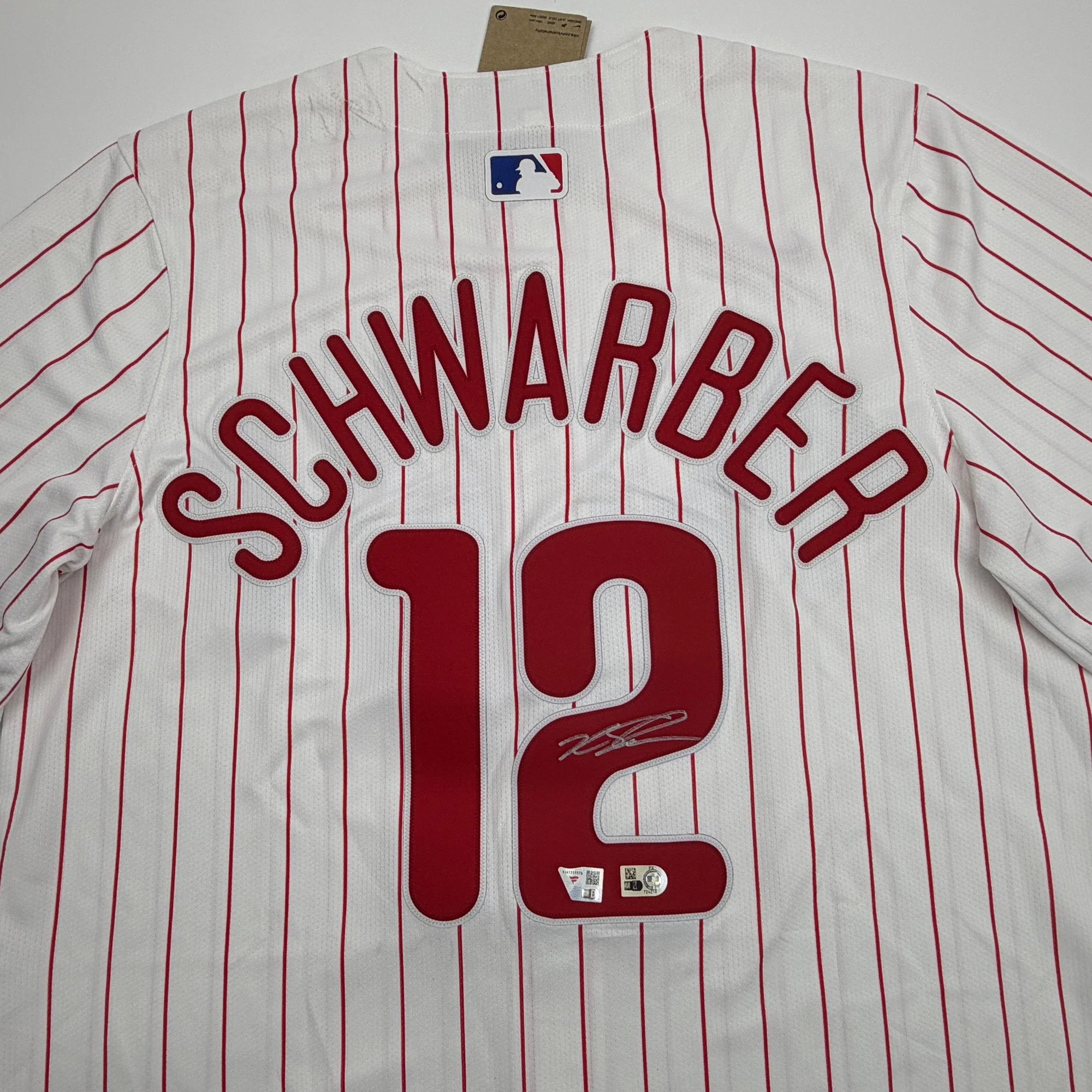 Autographed/Signed Kyle Schwarber Philadelphia Phillies Pinstripe Authentic Baseball Jersey Fanatics & MLB COA - Image 2