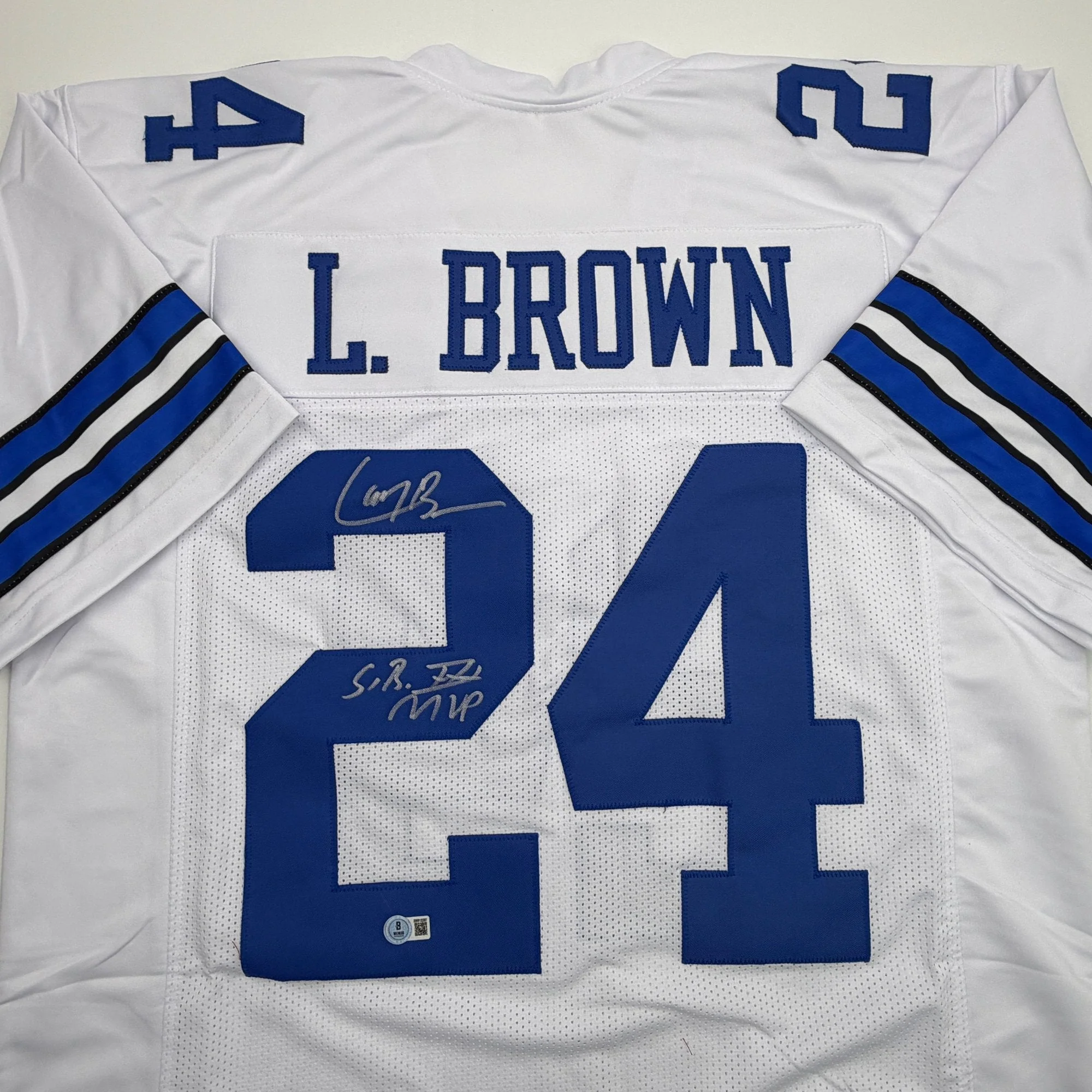 Autographed/Signed Larry Brown SB MVP Dallas White Football Jersey JSA COA - Image 2