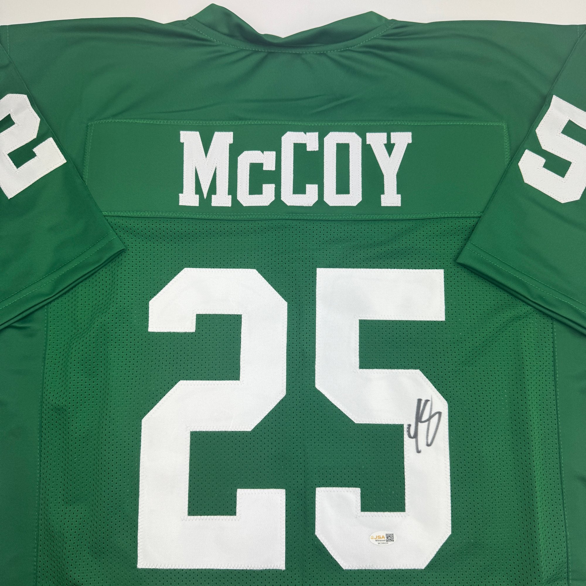Autographed/Signed LeSean McCoy Philadelphia Kelly Green Football Jersey JSA COA - Image 2