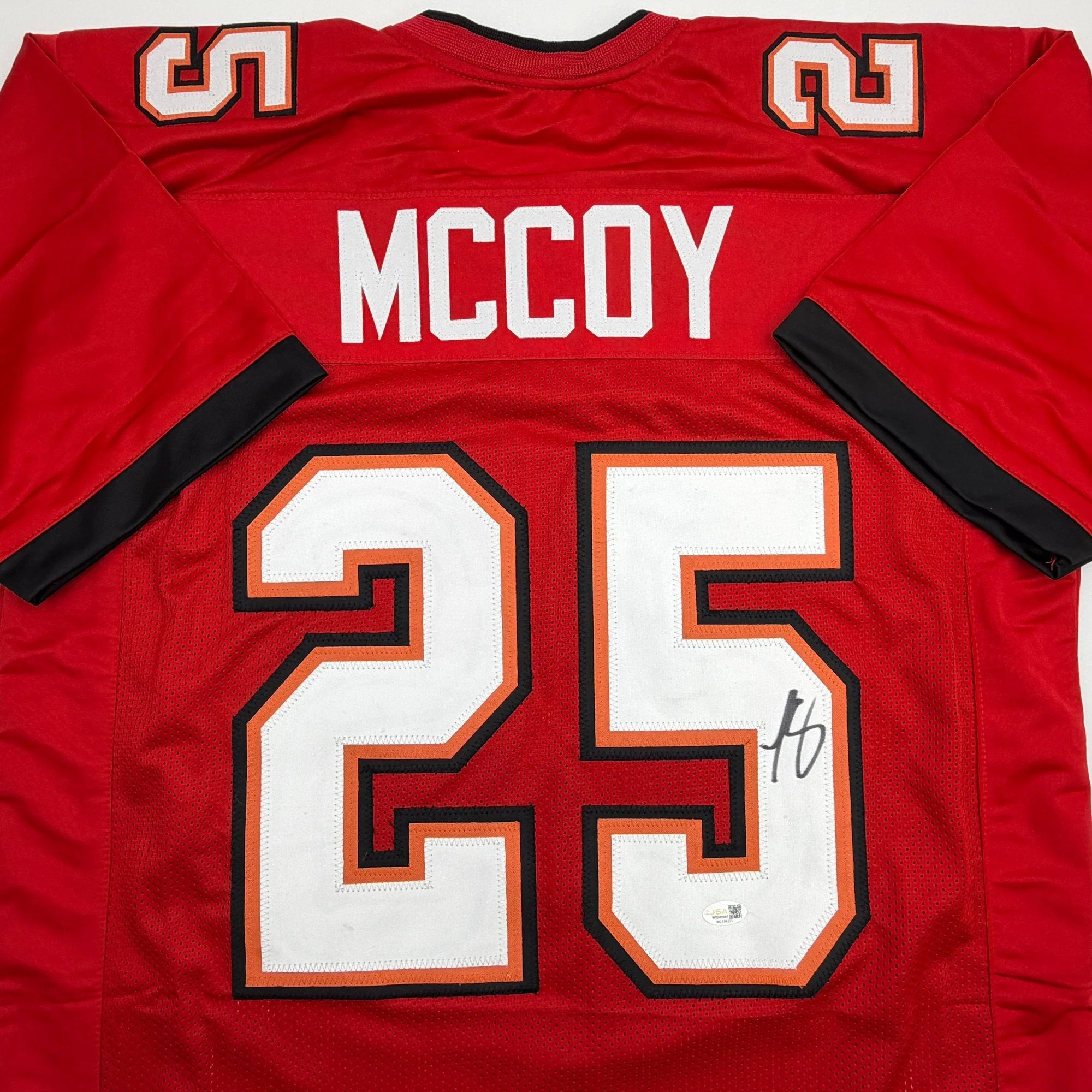 Autographed/Signed LeSean McCoy Tampa Bay Red Football Jersey JSA COA - Image 2