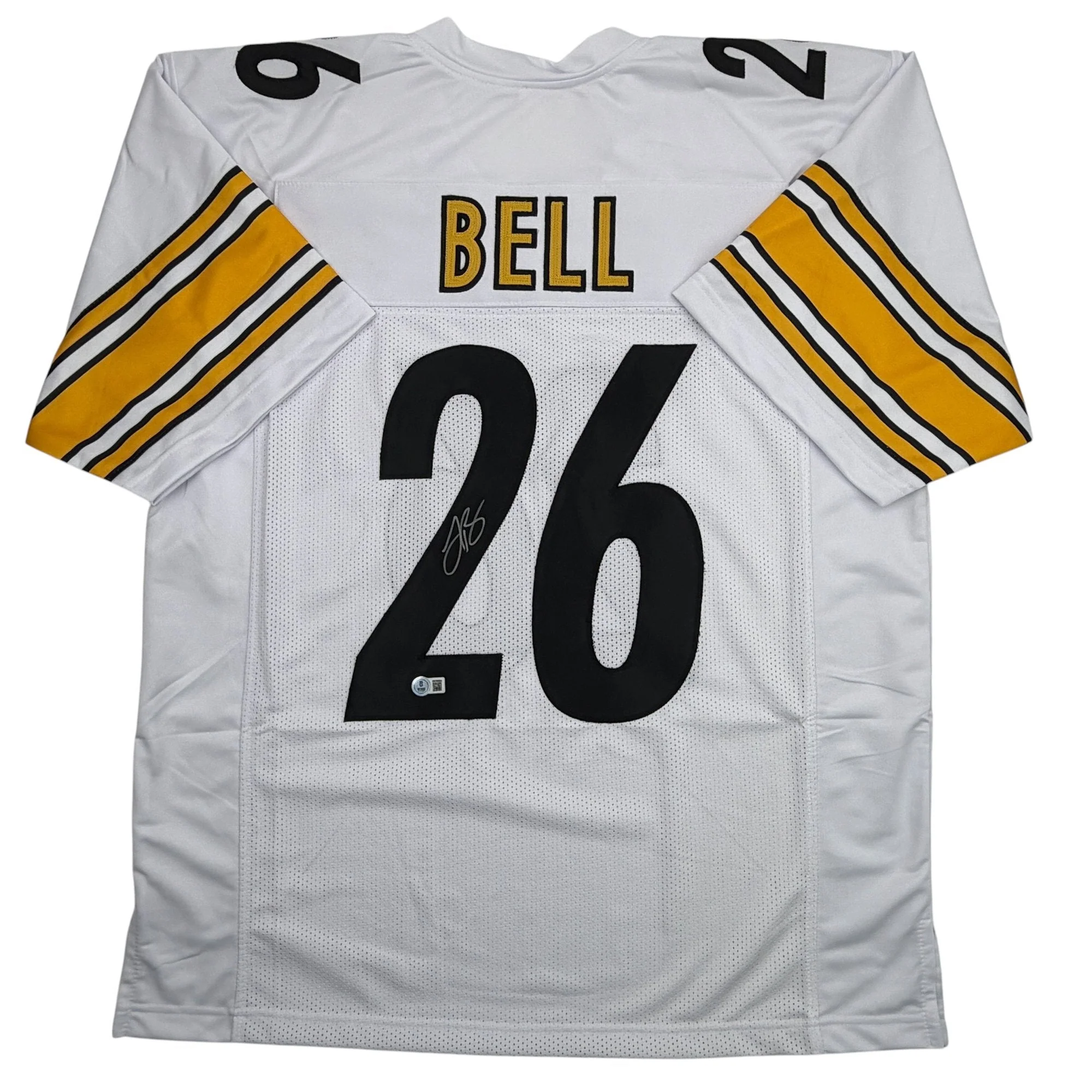 Autographed/Signed Le'Veon LeVeon Bell Pittsburgh White Football Jersey Beckett BAS COA