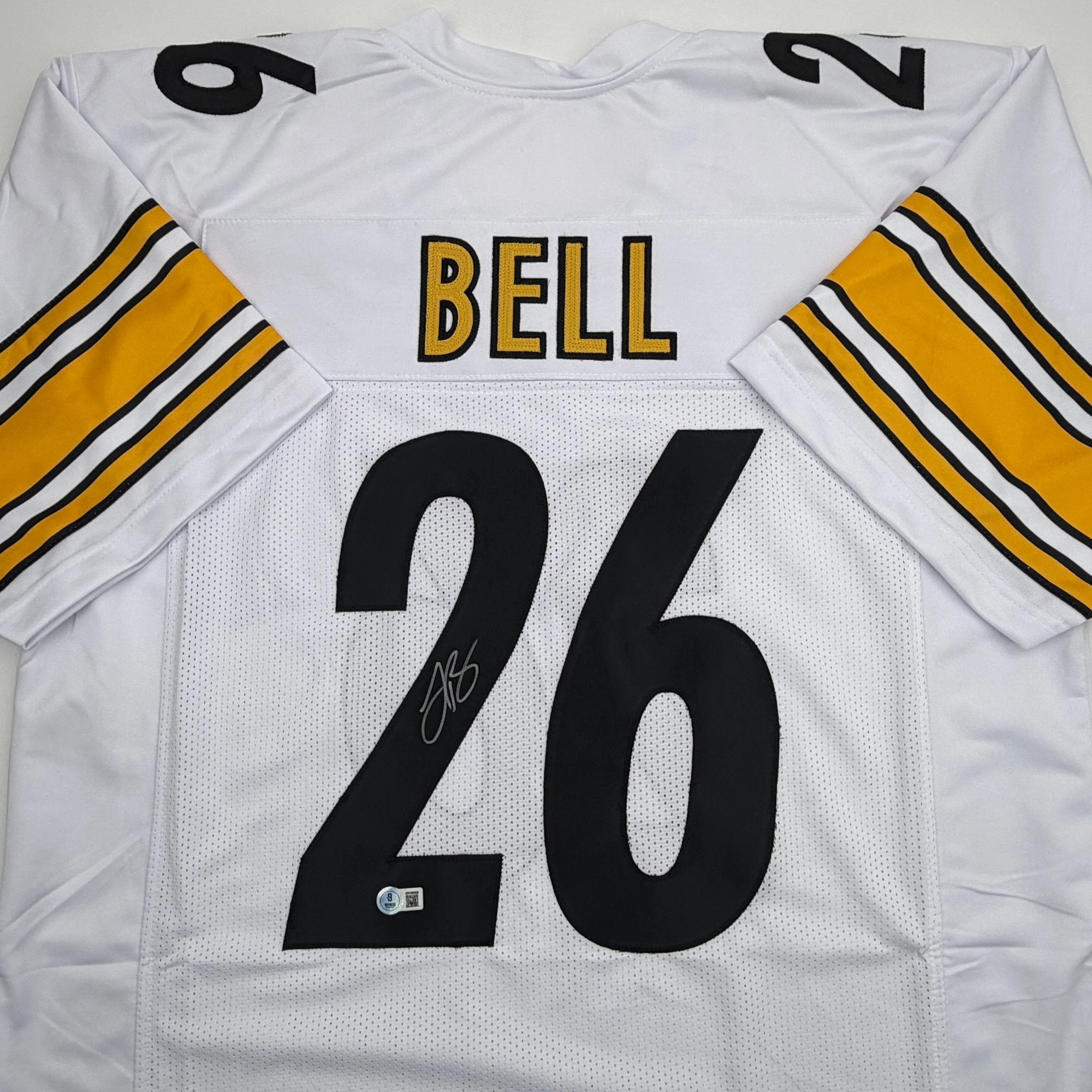 Autographed/Signed Le'Veon LeVeon Bell Pittsburgh White Football Jersey Beckett BAS COA - Image 2