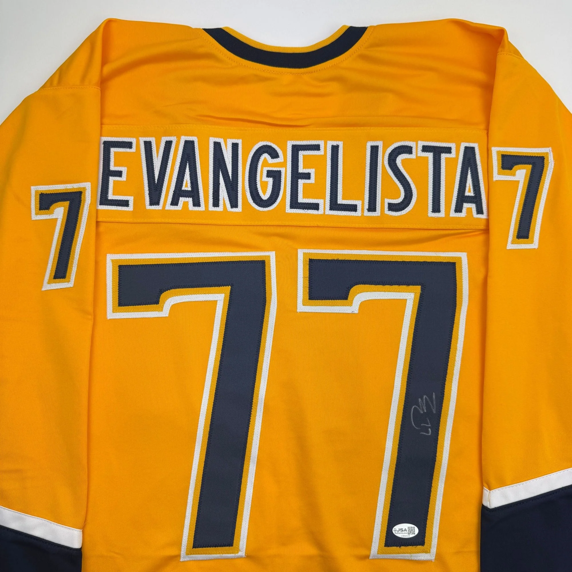 Autographed/Signed Luke Evangelista Nashville Yellow Hockey Jersey JSA COA - Image 2