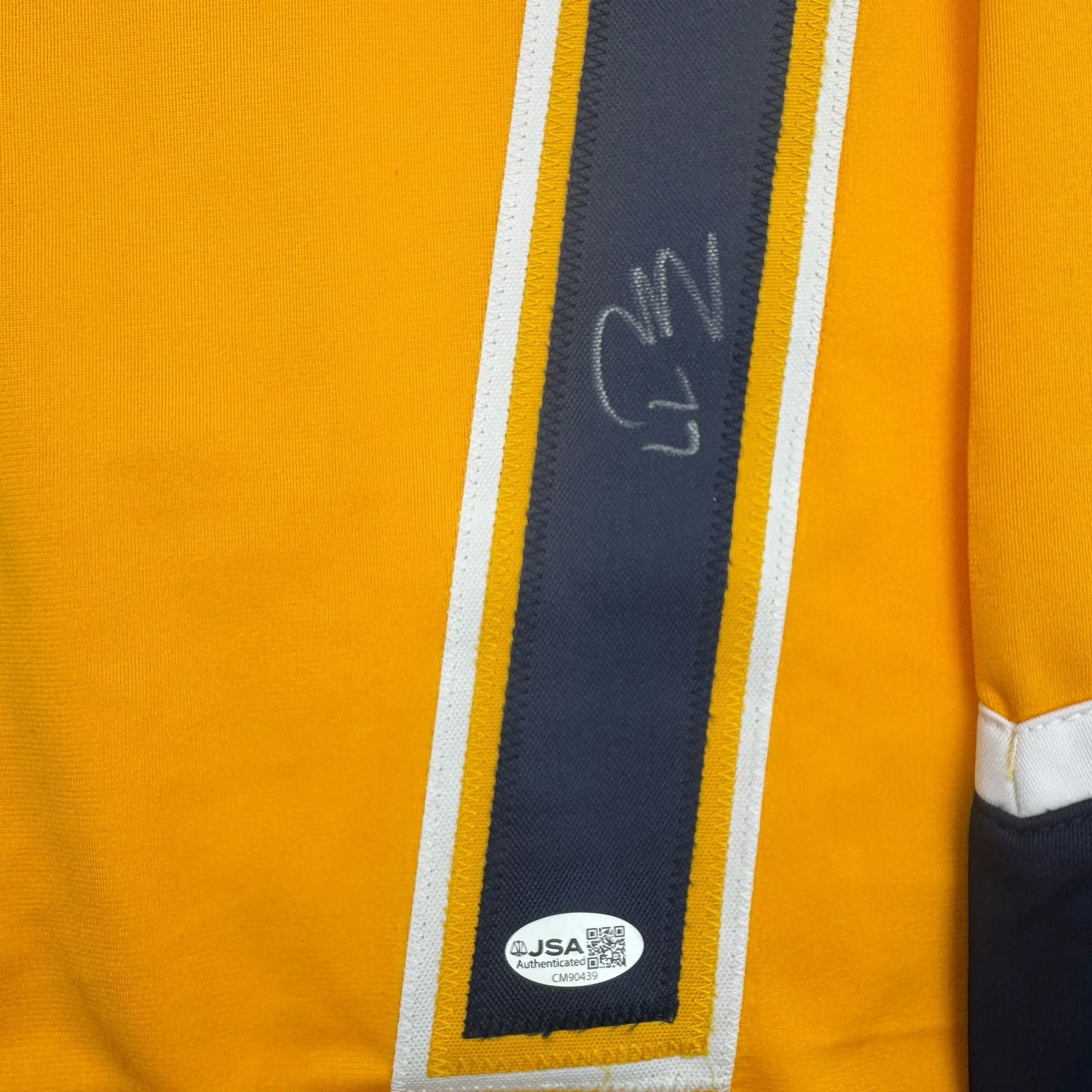 Autographed/Signed Luke Evangelista Nashville Yellow Hockey Jersey JSA COA - Image 3