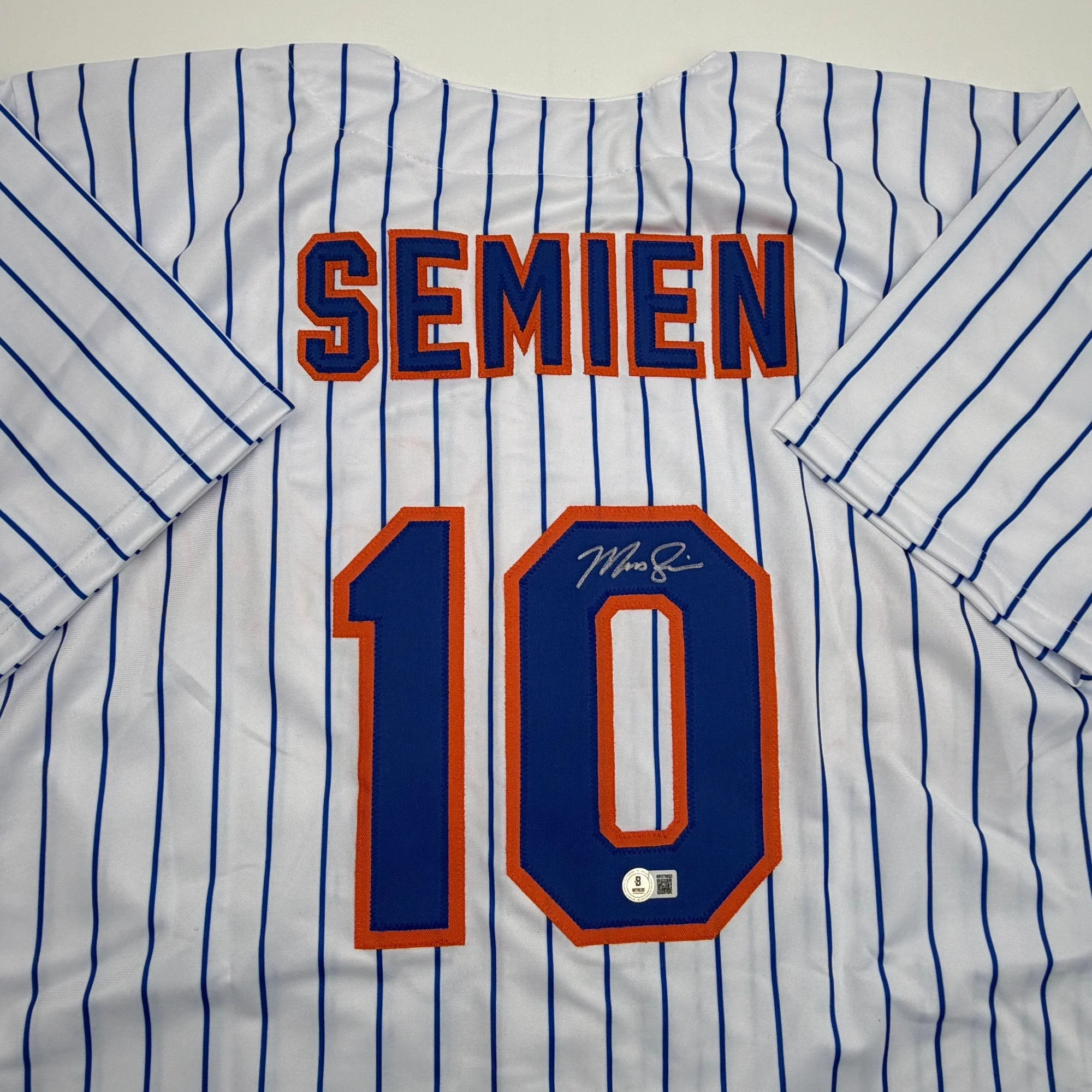 Autographed/Signed Marcus Semien New York Pinstripe Baseball Jersey Beckett BAS COA - Image 2