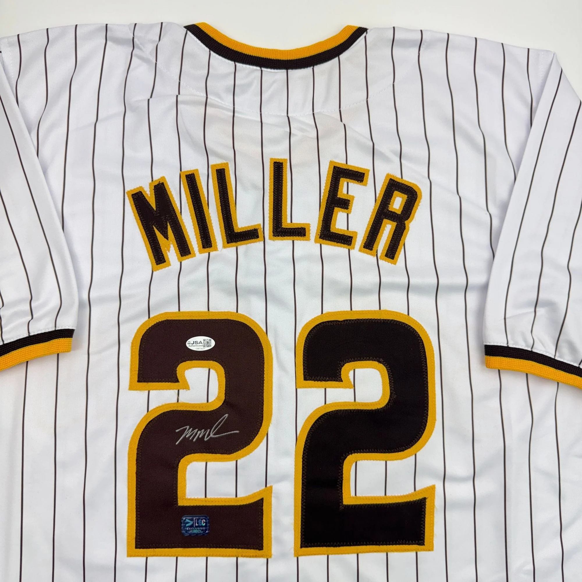 Autographed/Signed Mason Miller San Diego Pinstripe Baseball Jersey JSA COA - Image 2