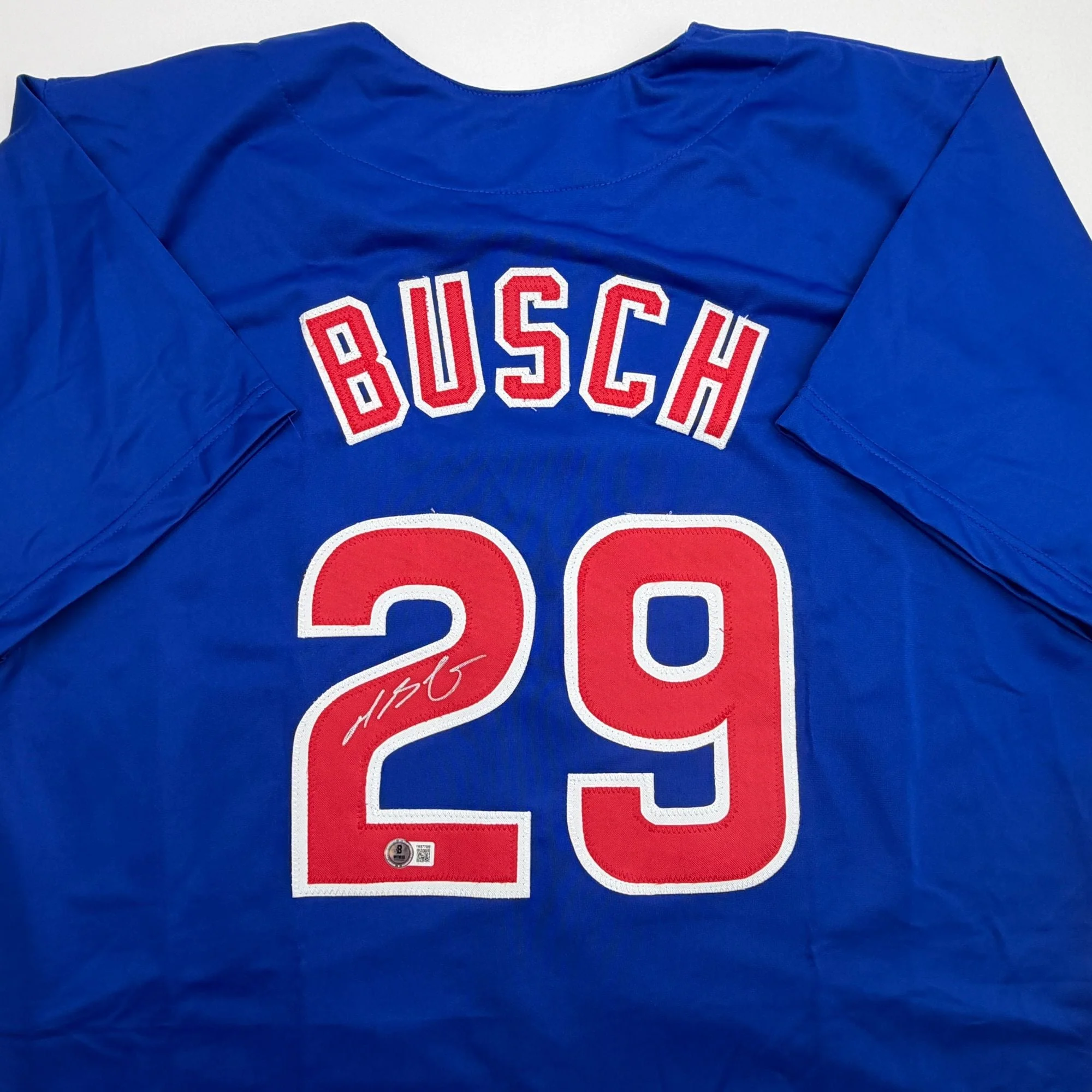 Autographed/Signed Michael Busch Chicago Blue Baseball Jersey Beckett BAS COA - Image 2