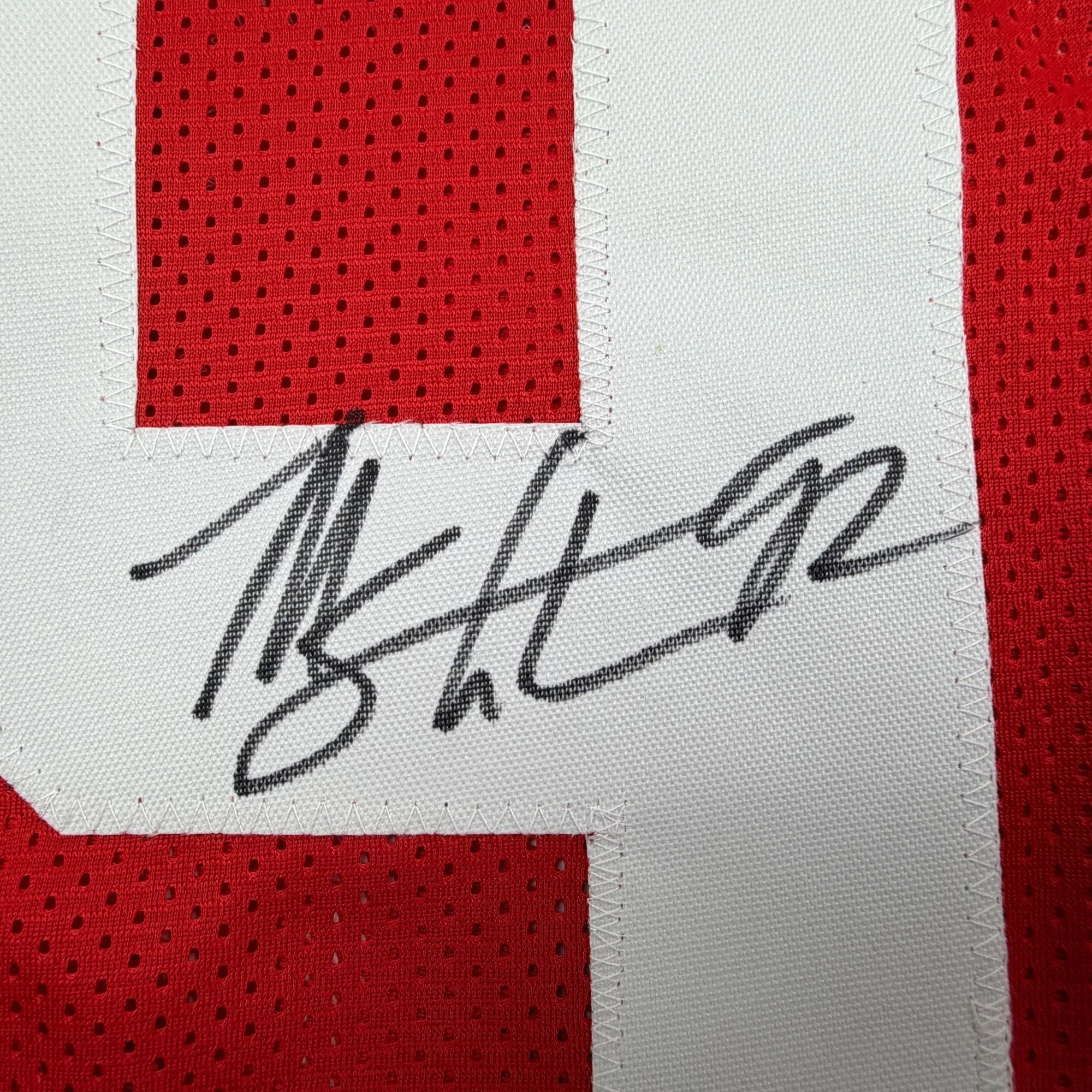 Autographed/Signed Michael Strahan New York Red Football Jersey Beckett BAS COA - Image 3