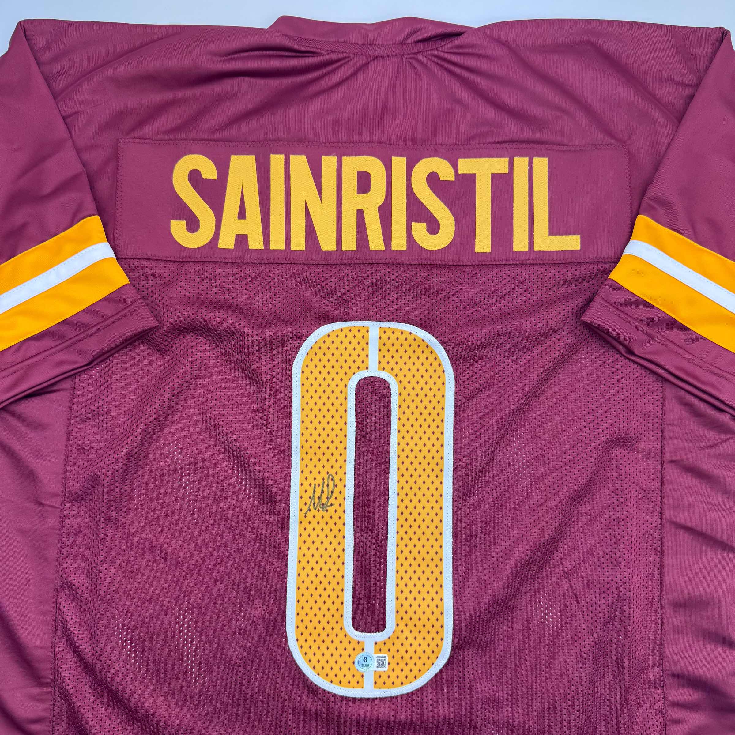 Autographed/Signed Mike Sainristil Washington Burgundy Football Jersey Beckett BAS COA - Image 2