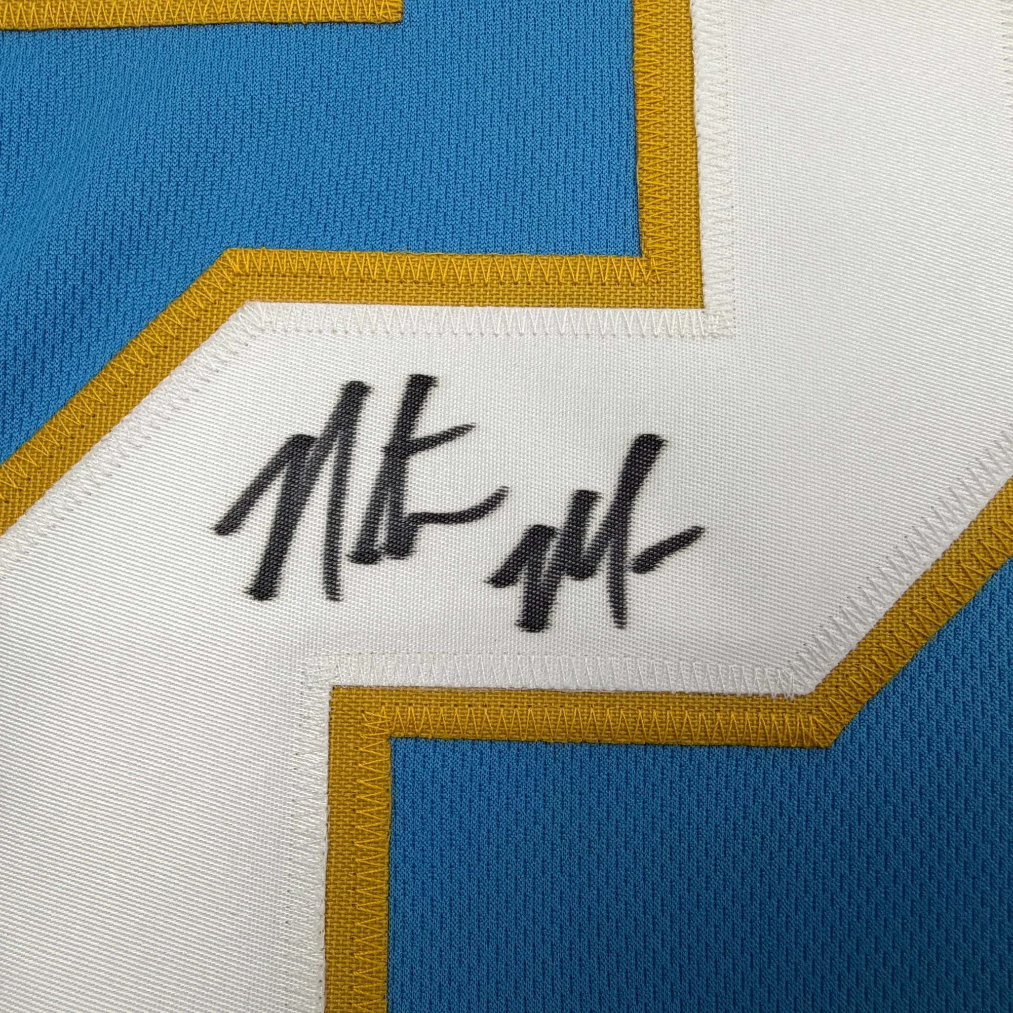 Autographed/Signed Natrone Means Los Angeles San Diego Powder Blue Football Jersey Beckett BAS COA - Image 3