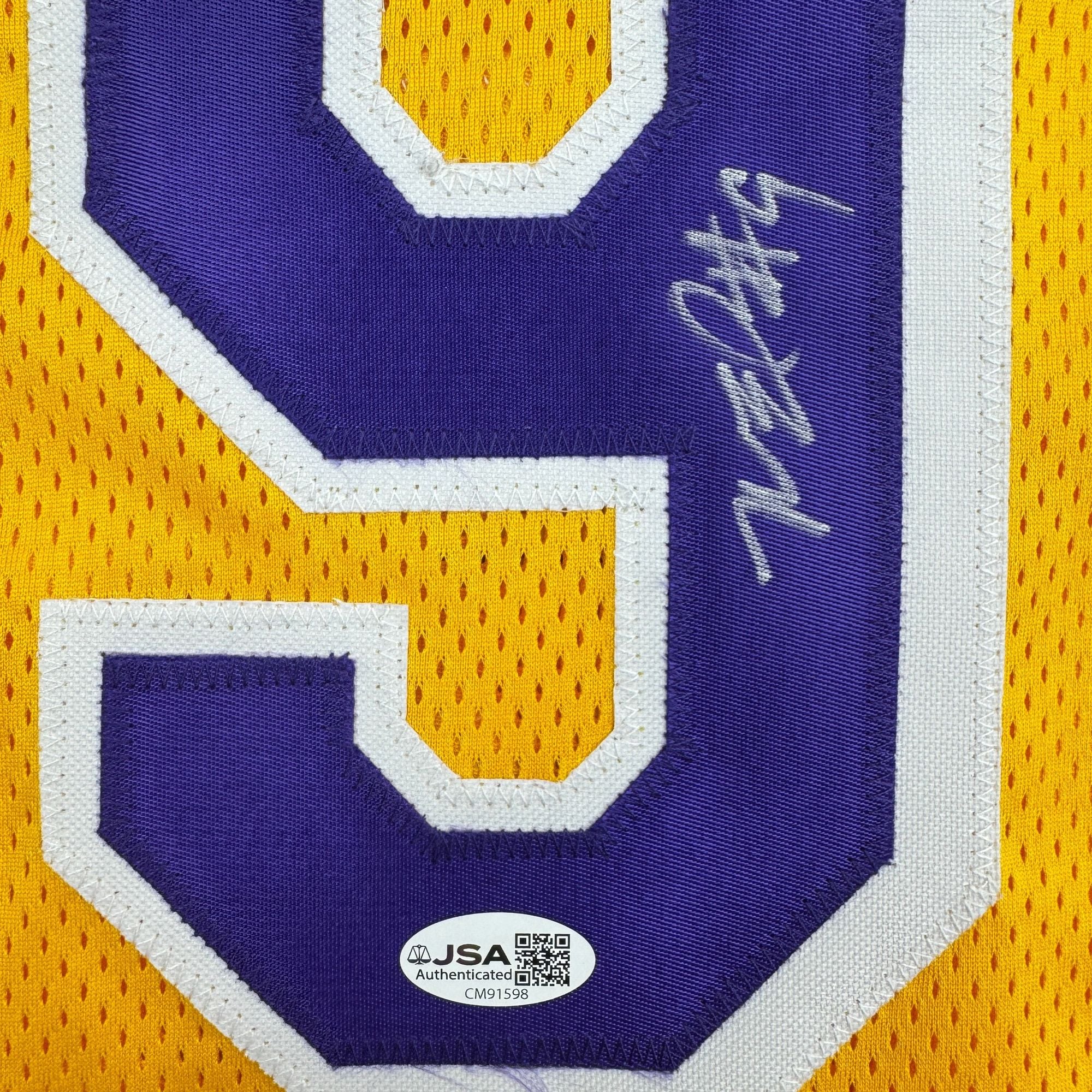 Autographed/Signed Nick Van Exel Los Angeles Yellow Basketball Jersey JSA COA - Image 3