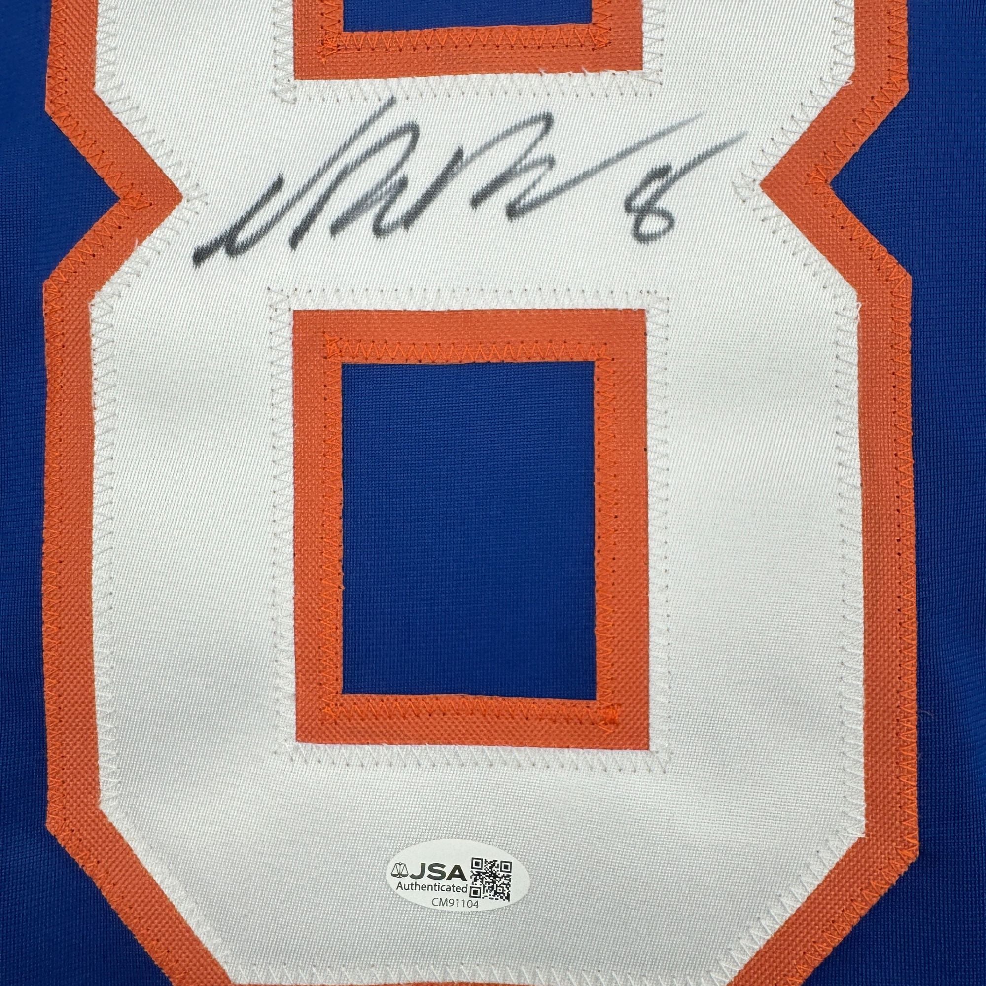 Autographed/Signed Noah Dobson New York Blue Hockey Jersey JSA COA - Image 3