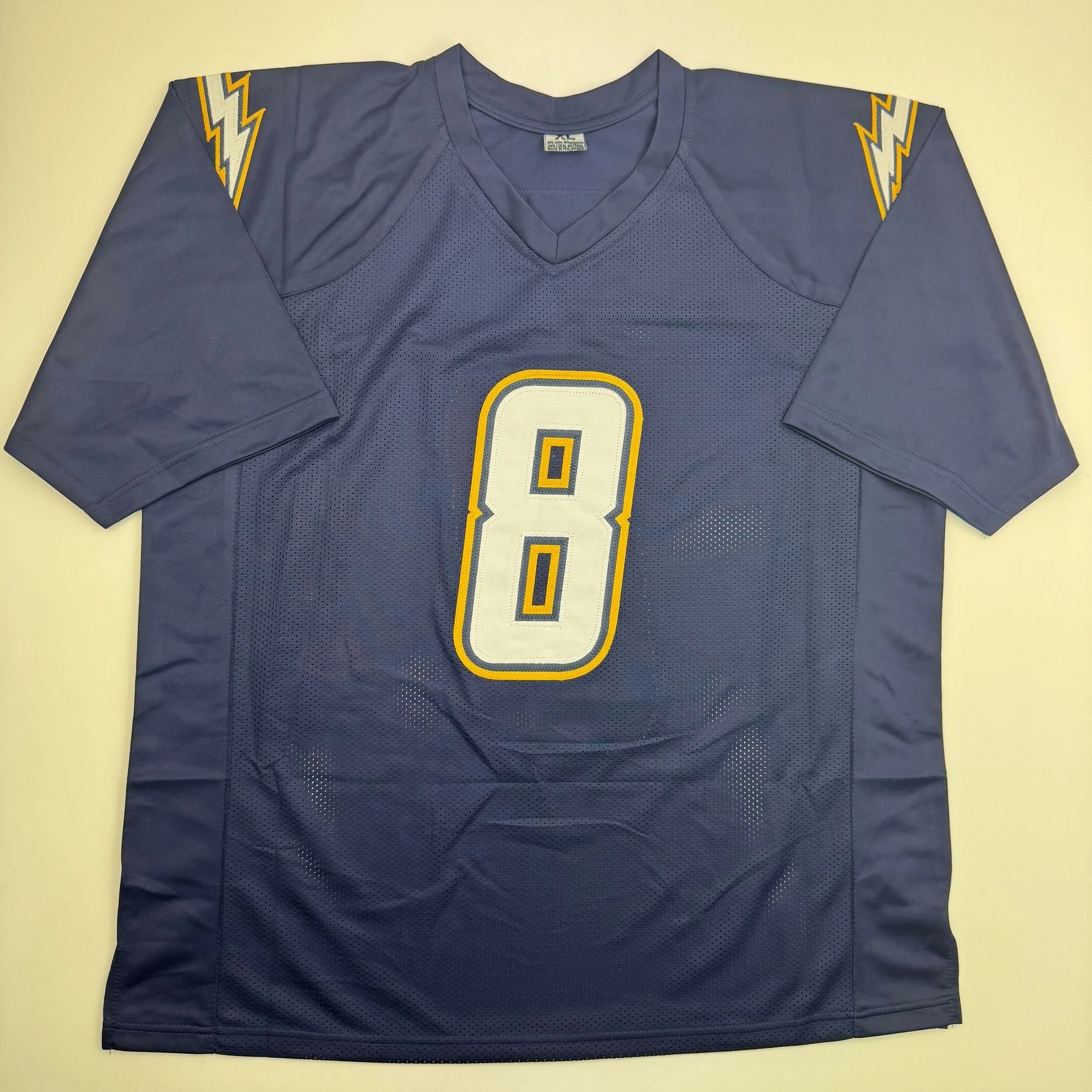 Autographed/Signed Omarion Hampton Los Angeles San Diego Dark Blue Football Jersey Beckett BAS COA - Image 4
