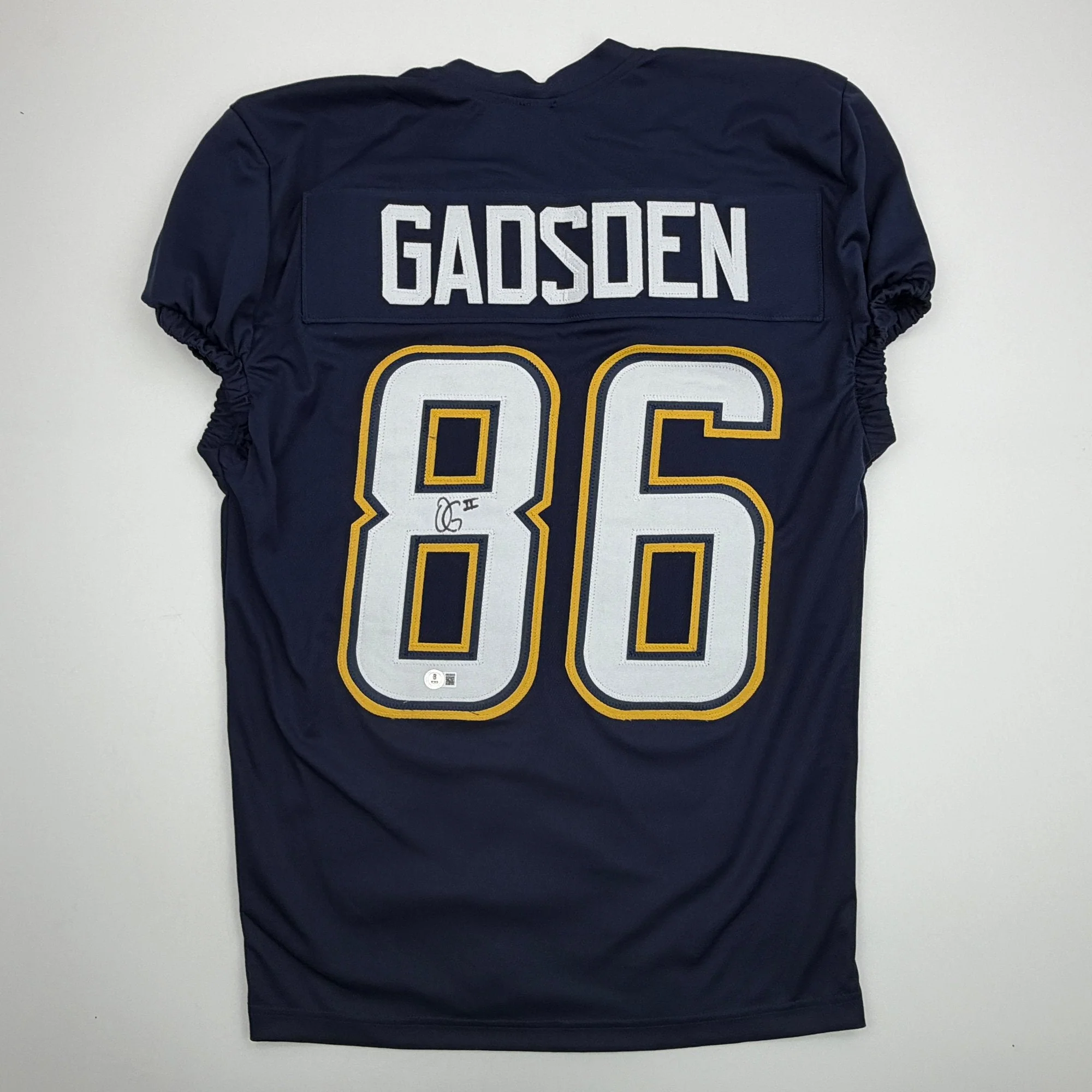Autographed/Signed Oronde Gadsden Los Angeles San Diego Navy Blue Pro Cut Football Jersey Beckett BAS COA