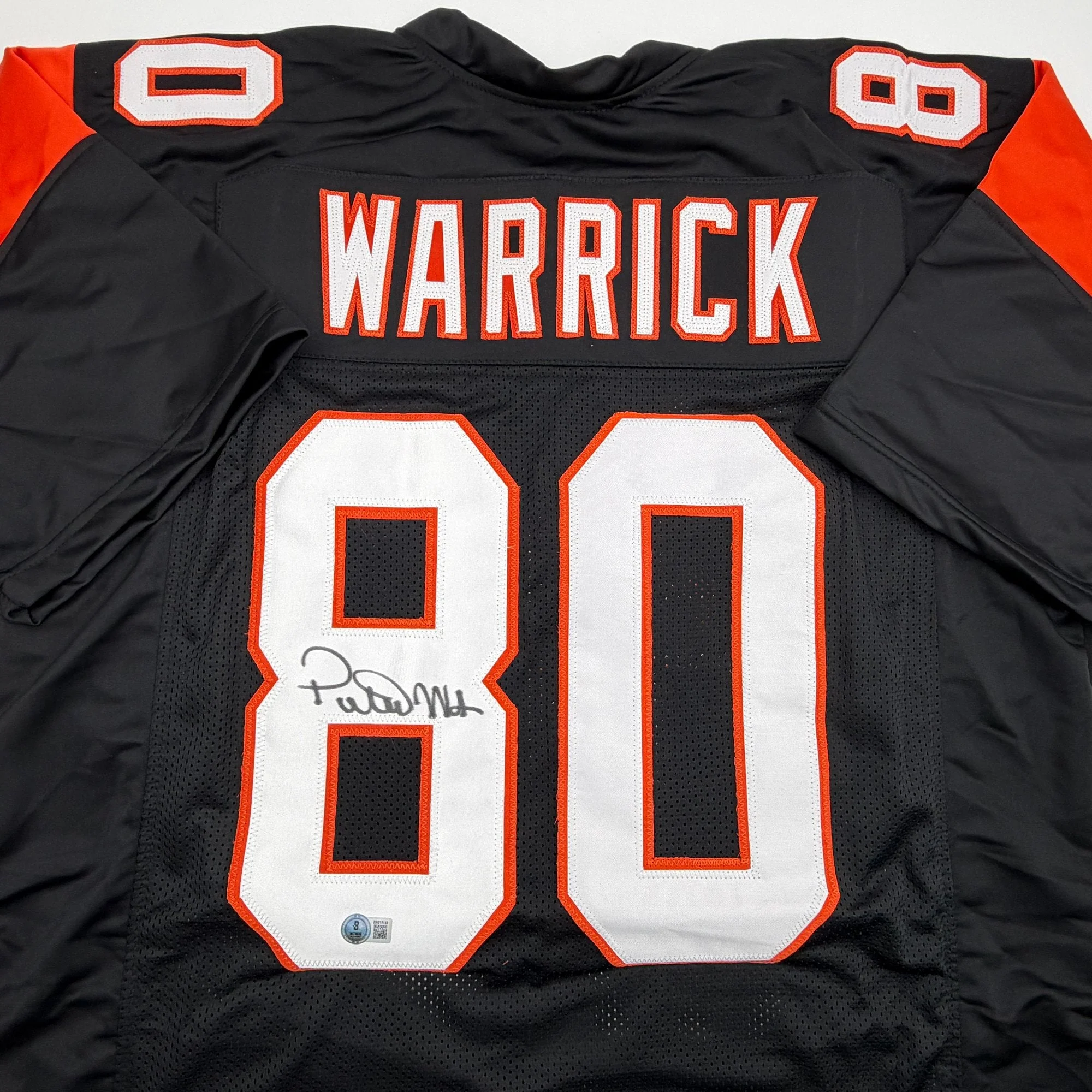 Autographed/Signed Peter Warrick Cincinnati Black Football Jersey Beckett BAS COA - Image 2