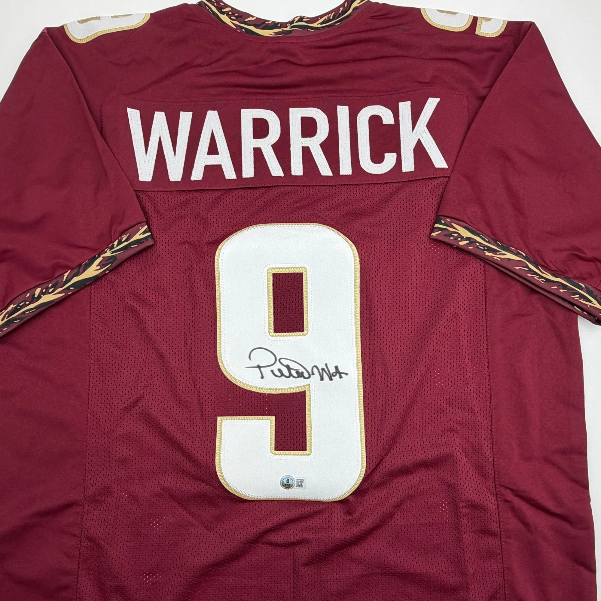 Autographed/Signed Peter Warrick Florida State FSU Maroon College Football Jersey Beckett BAS COA - Image 2