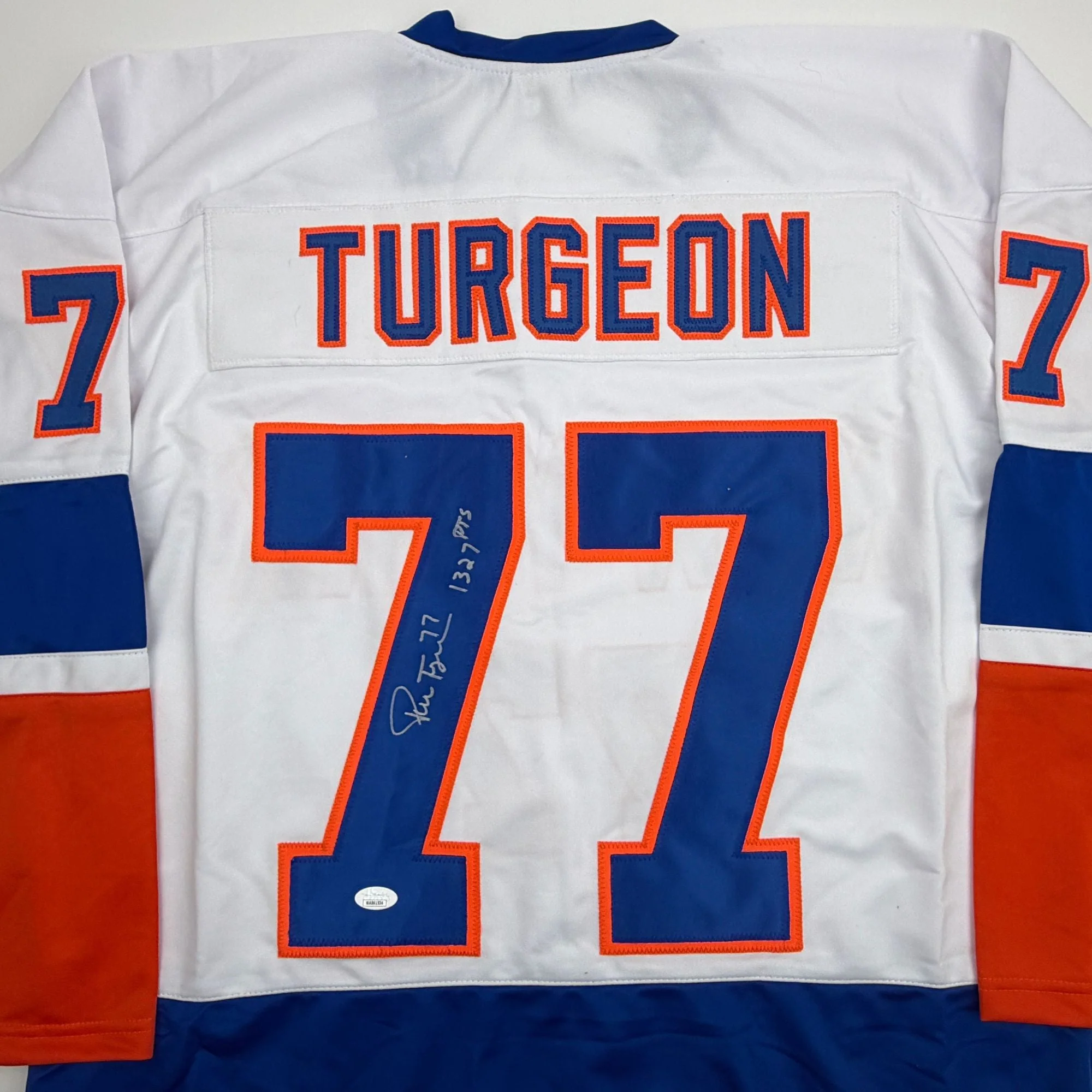 Autographed/Signed Pierre Turgeon New York White Hockey Jersey JSA COA - Image 2