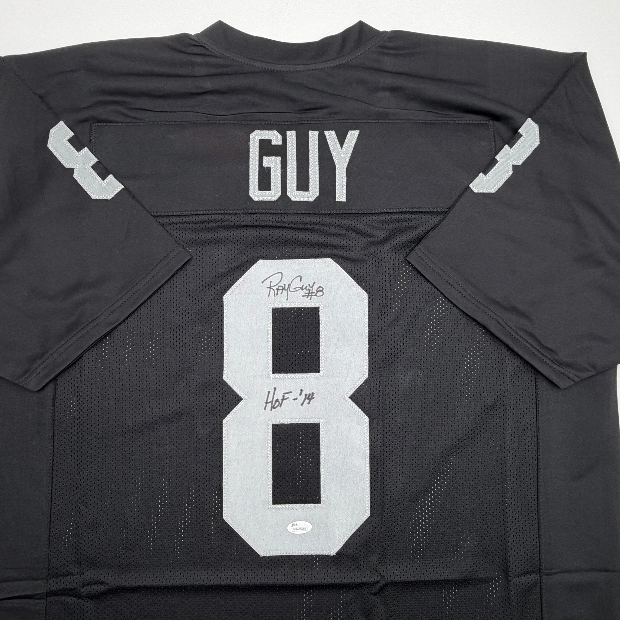 Autographed/Signed Ray Guy HOF 14 Oakland Las Vegas Black Football Jersey JSA COA - Image 2