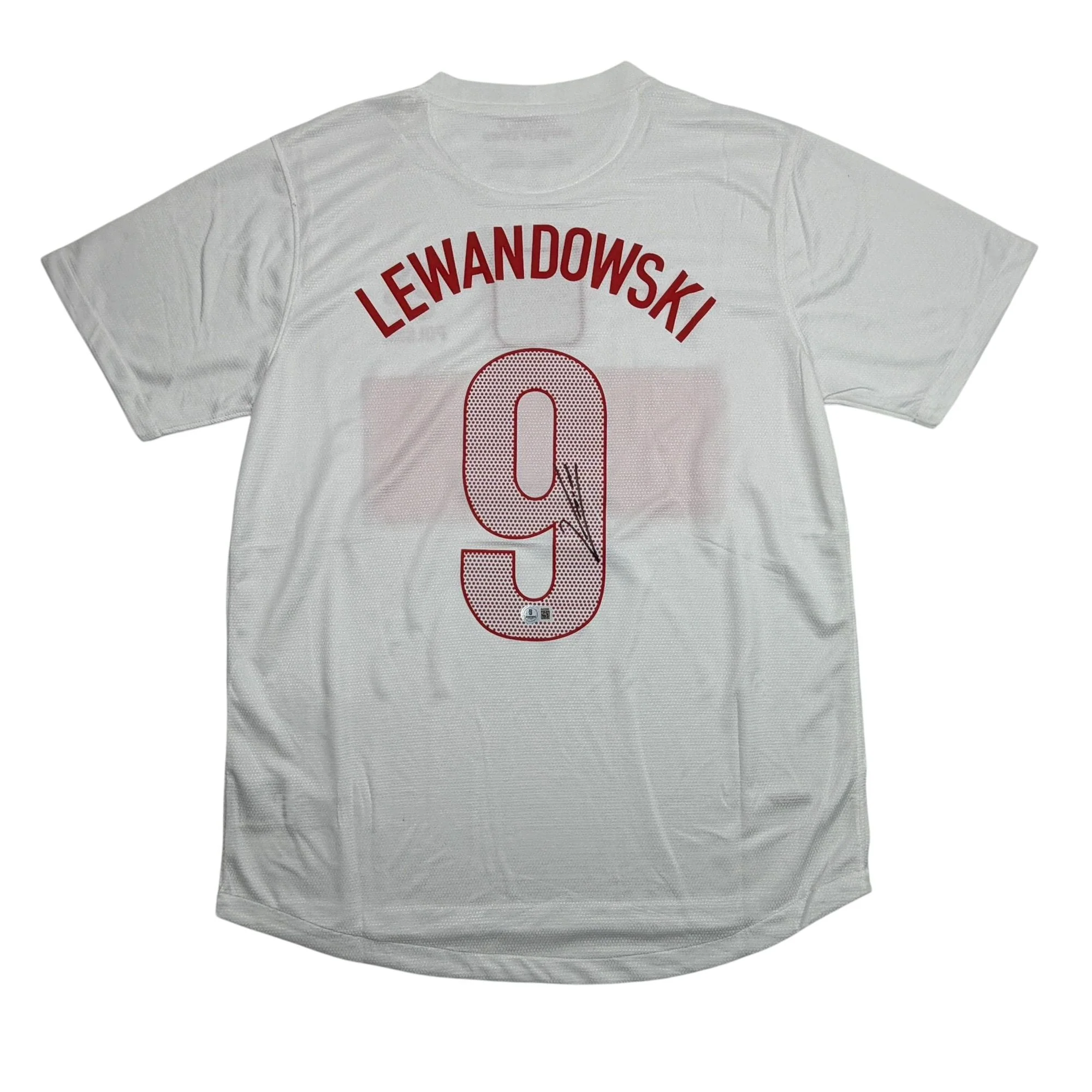 Autographed/Signed Robert Lewandowski Poland White Soccer Futbol Jersey Beckett BAS COA