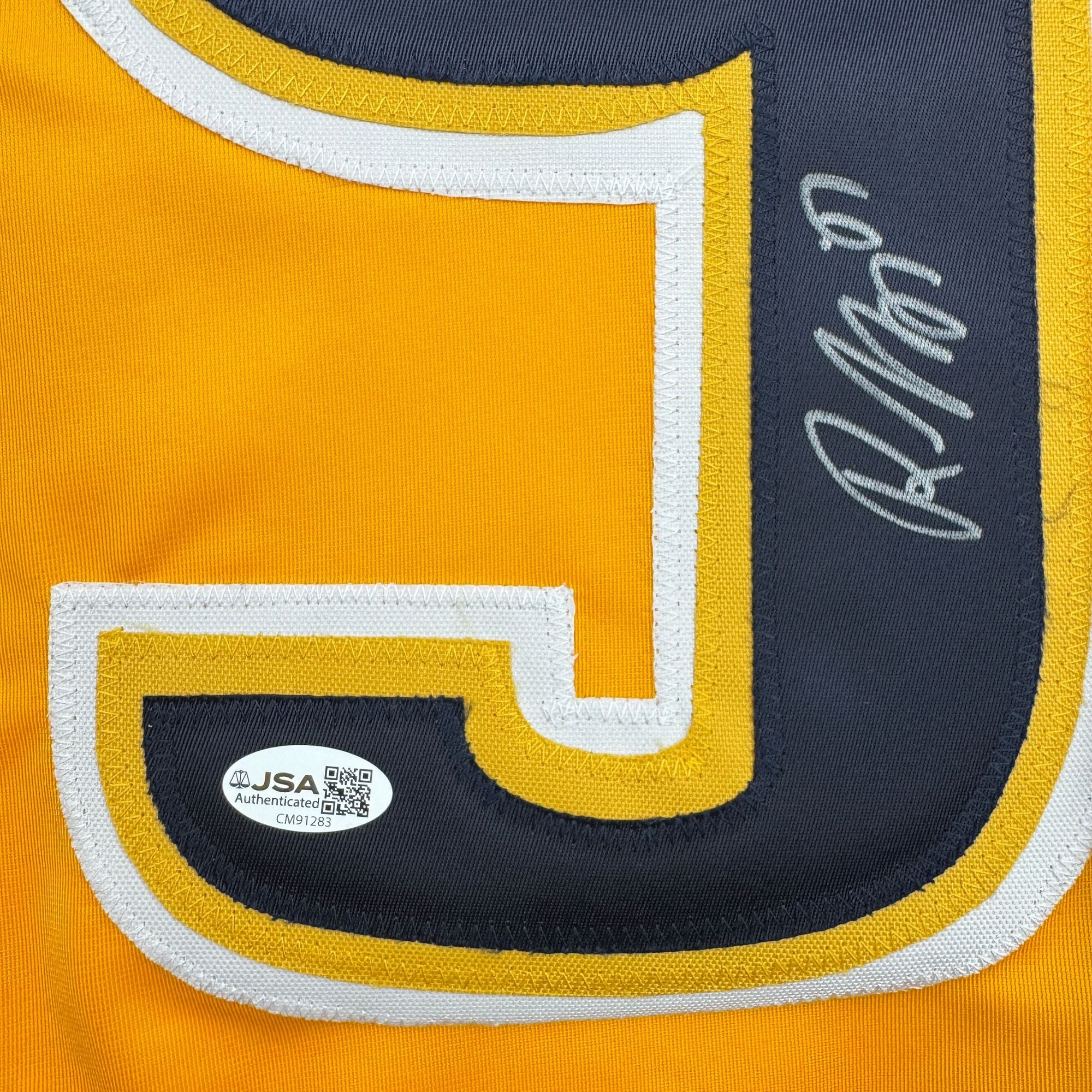 Autographed/Signed Roman Josi Nashville Yellow Hockey Jersey JSA COA - Image 3