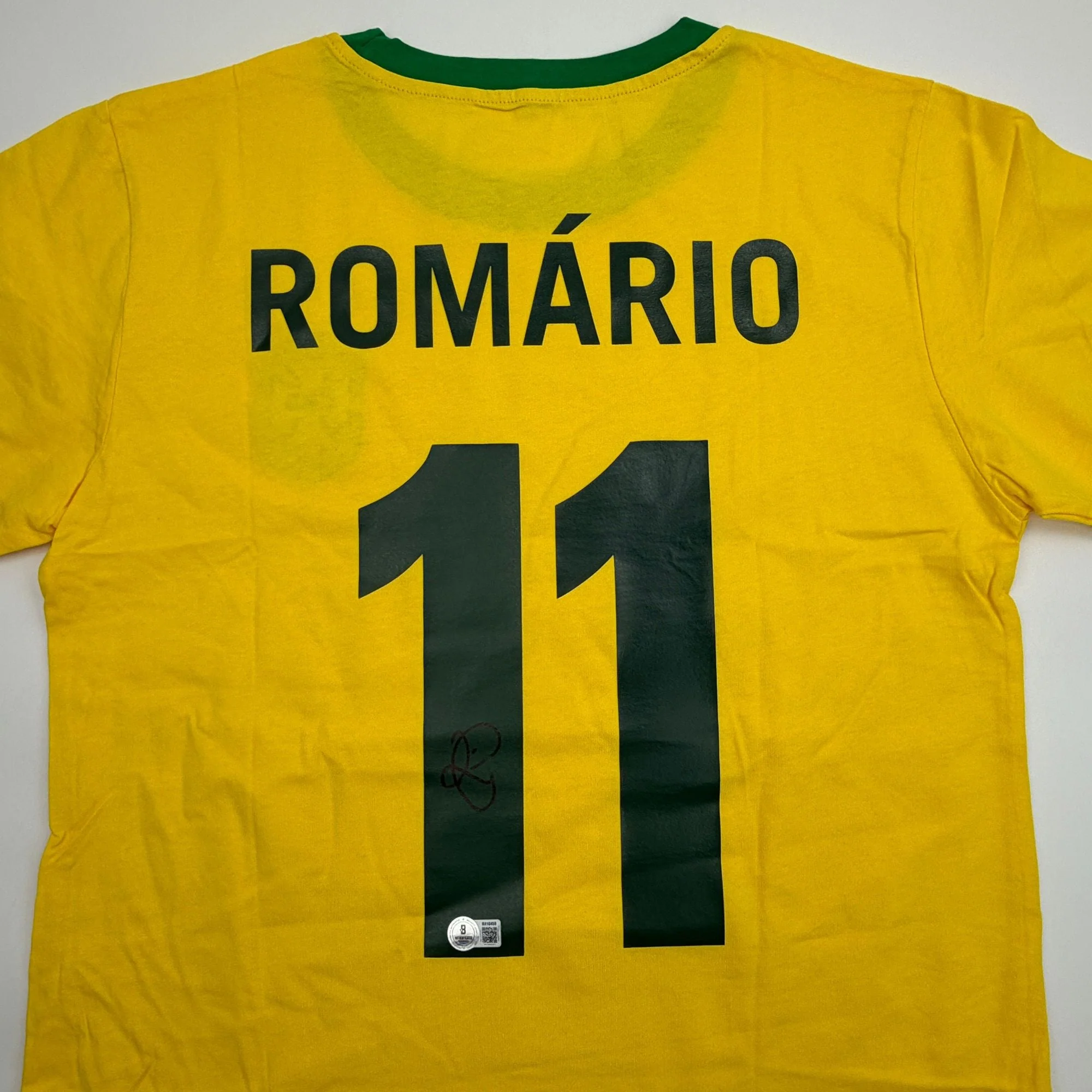 Autographed/Signed Romario Brazil Yellow Soccer Futbol Jersey Beckett BAS COA - Image 2
