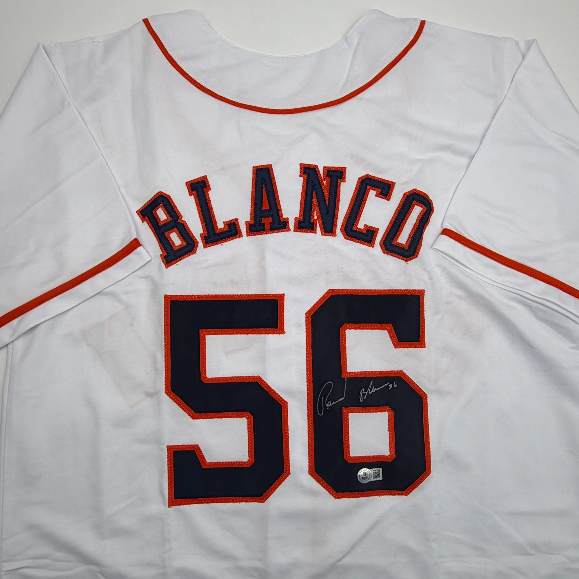 Autographed/Signed Ronel Blanco Houston White Baseball Jersey Beckett BAS COA - Image 2