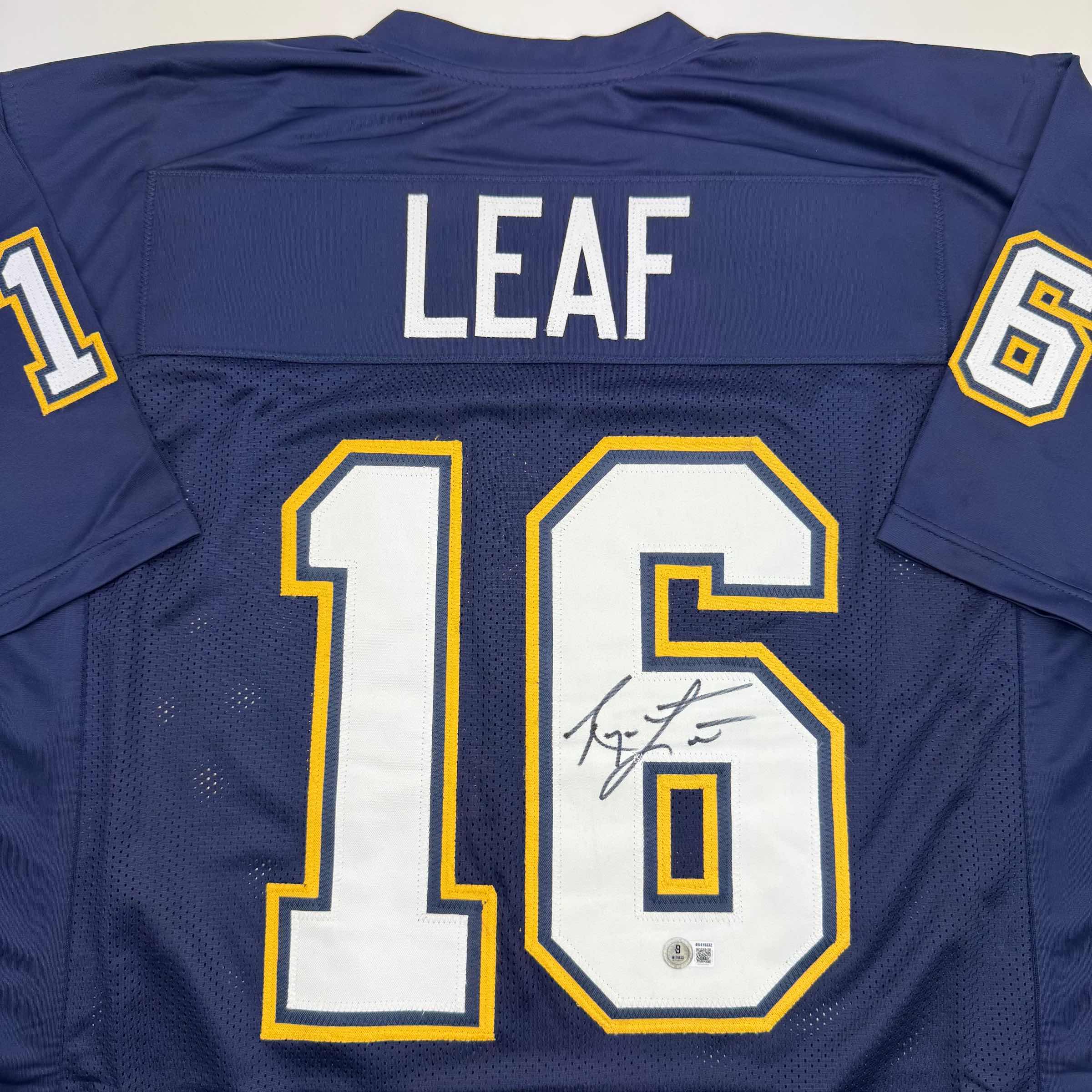 Autographed/Signed Ryan Leaf San Diego Dark Blue Football Jersey Beckett BAS COA - Image 2