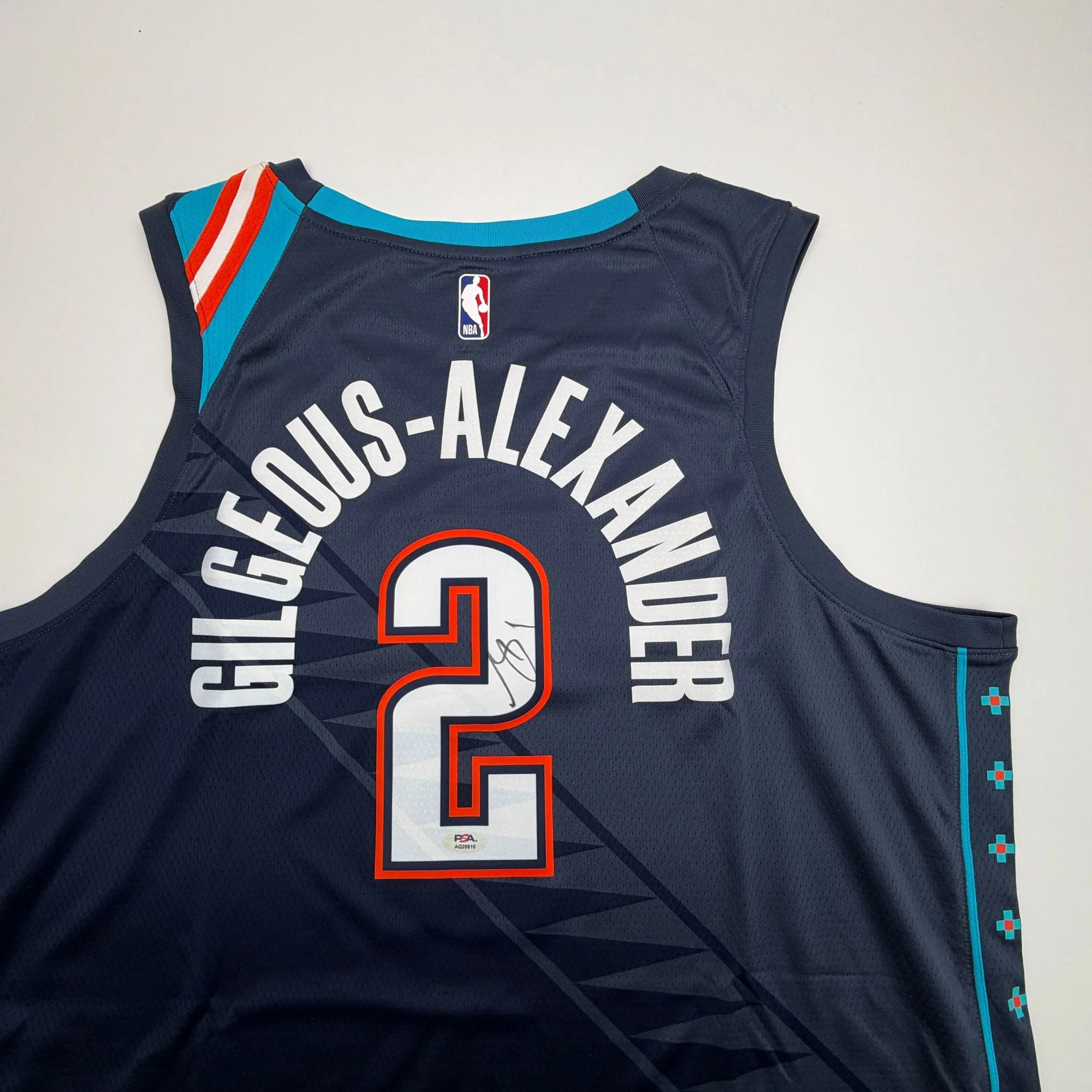 Autographed/Signed Shai Gilgeous-Alexander SGA Oklahoma City OKC Thunder Navy Blue City Edition Authentic Basketball Jersey PSA/DNA COA - Image 2