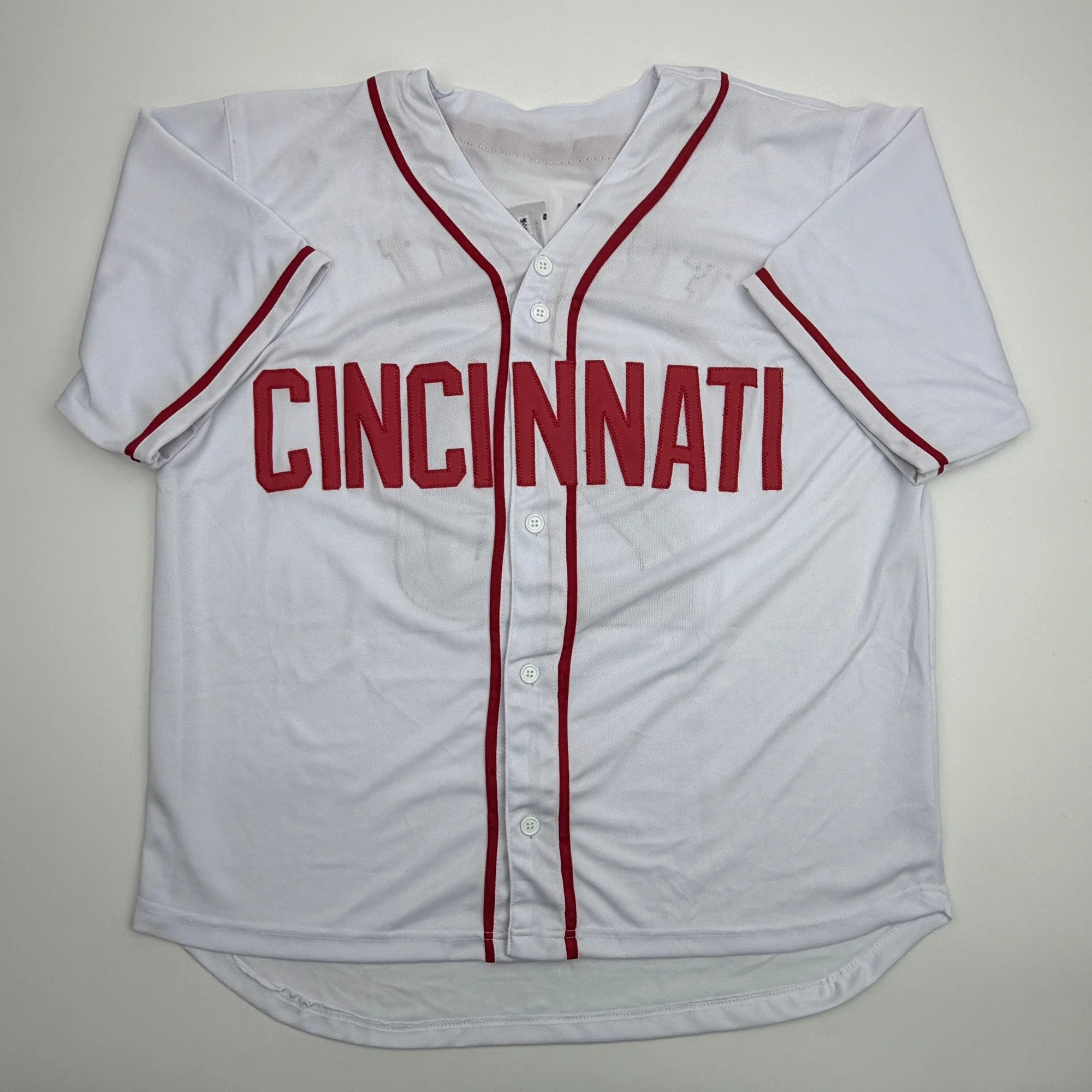 Autographed/Signed TJ Friedl Cincinnati White Baseball Jersey Beckett BAS COA - Image 4