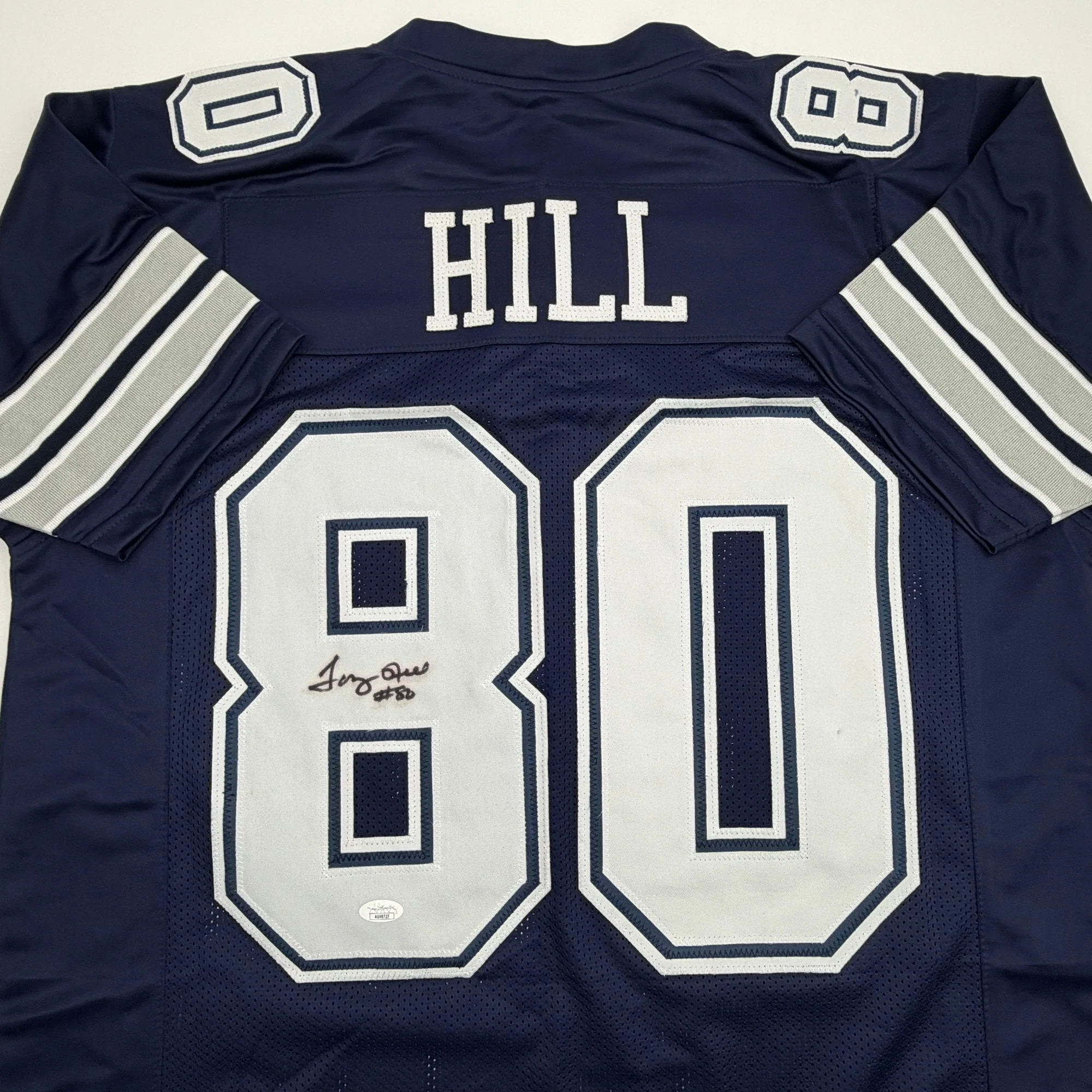 Autographed/Signed Tony Hill Dallas Blue Football Jersey JSA COA - Image 2