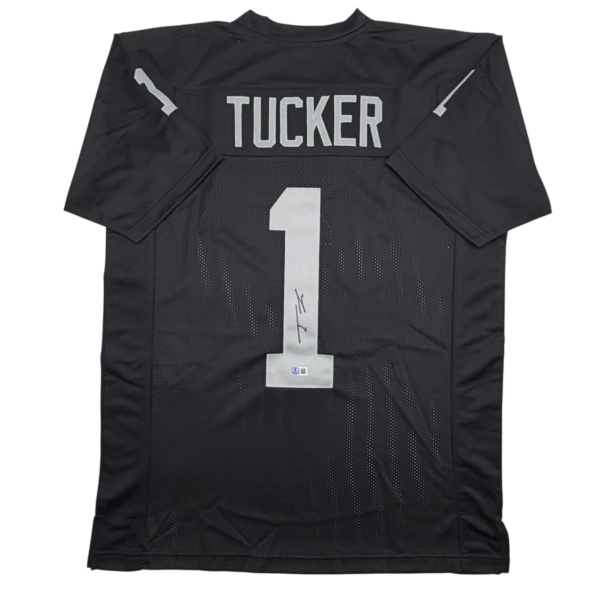 Autographed/Signed Tre Tucker Oakland Las Vegas Black Football Jersey Beckett BAS COA