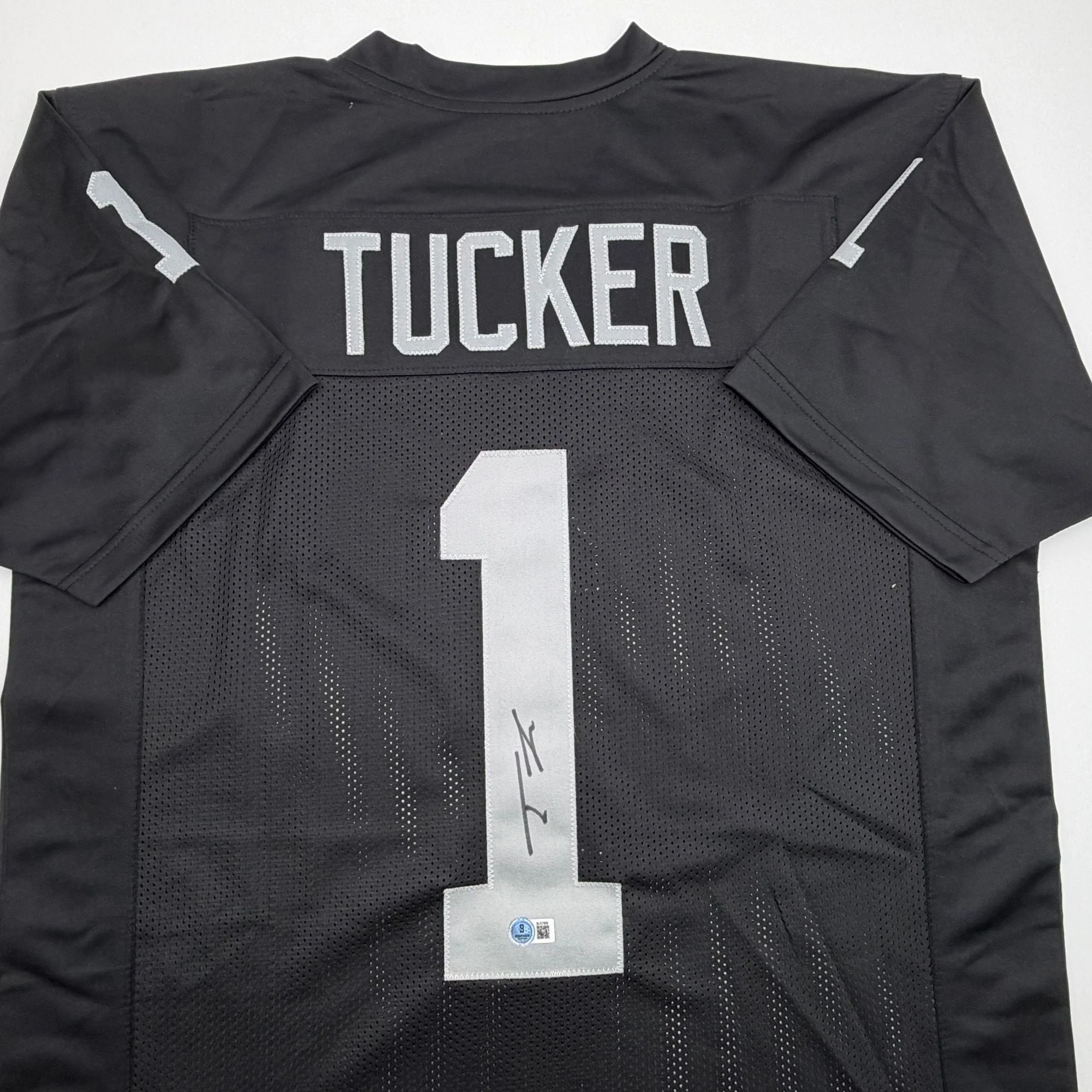 Autographed/Signed Tre Tucker Oakland Las Vegas Black Football Jersey Beckett BAS COA - Image 2