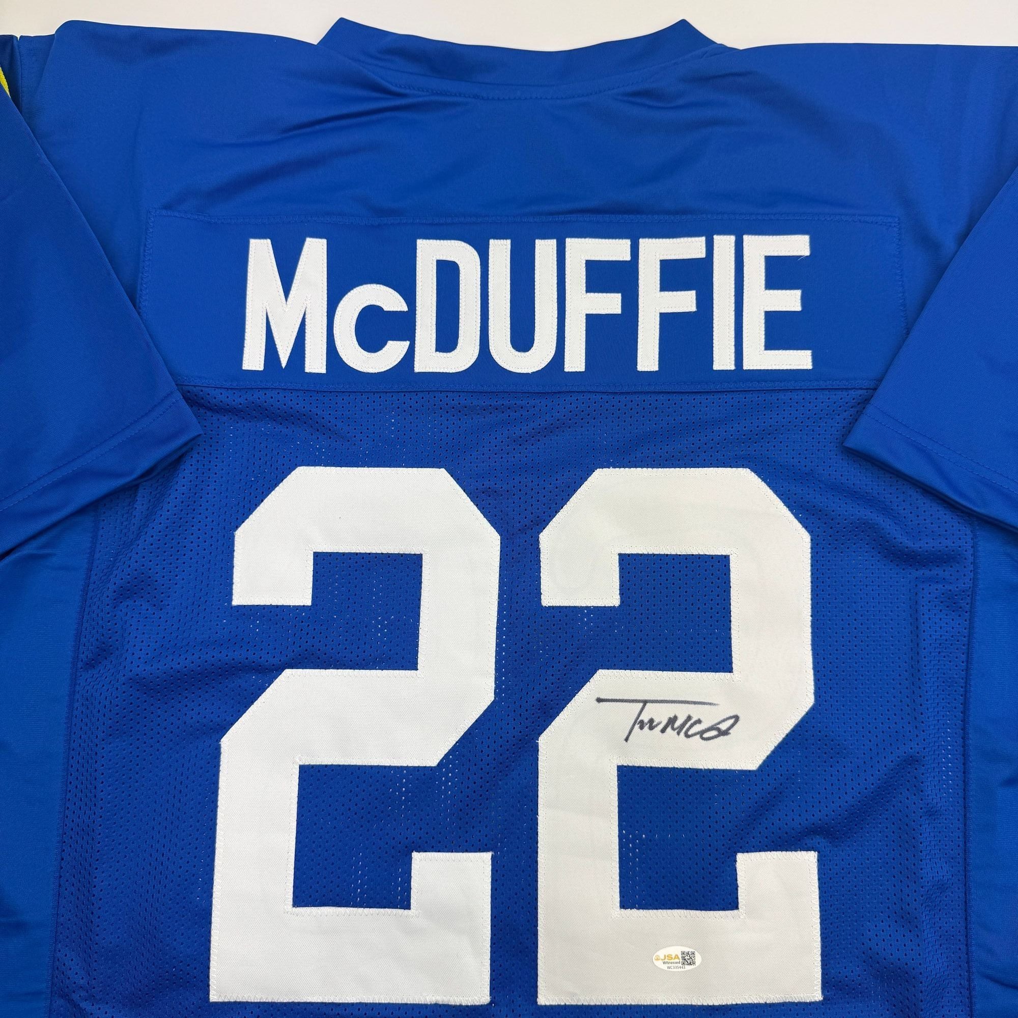 Autographed/Signed Trent McDuffie Los Angeles LA Blue Football Jersey Beckett BAS COA - Image 2
