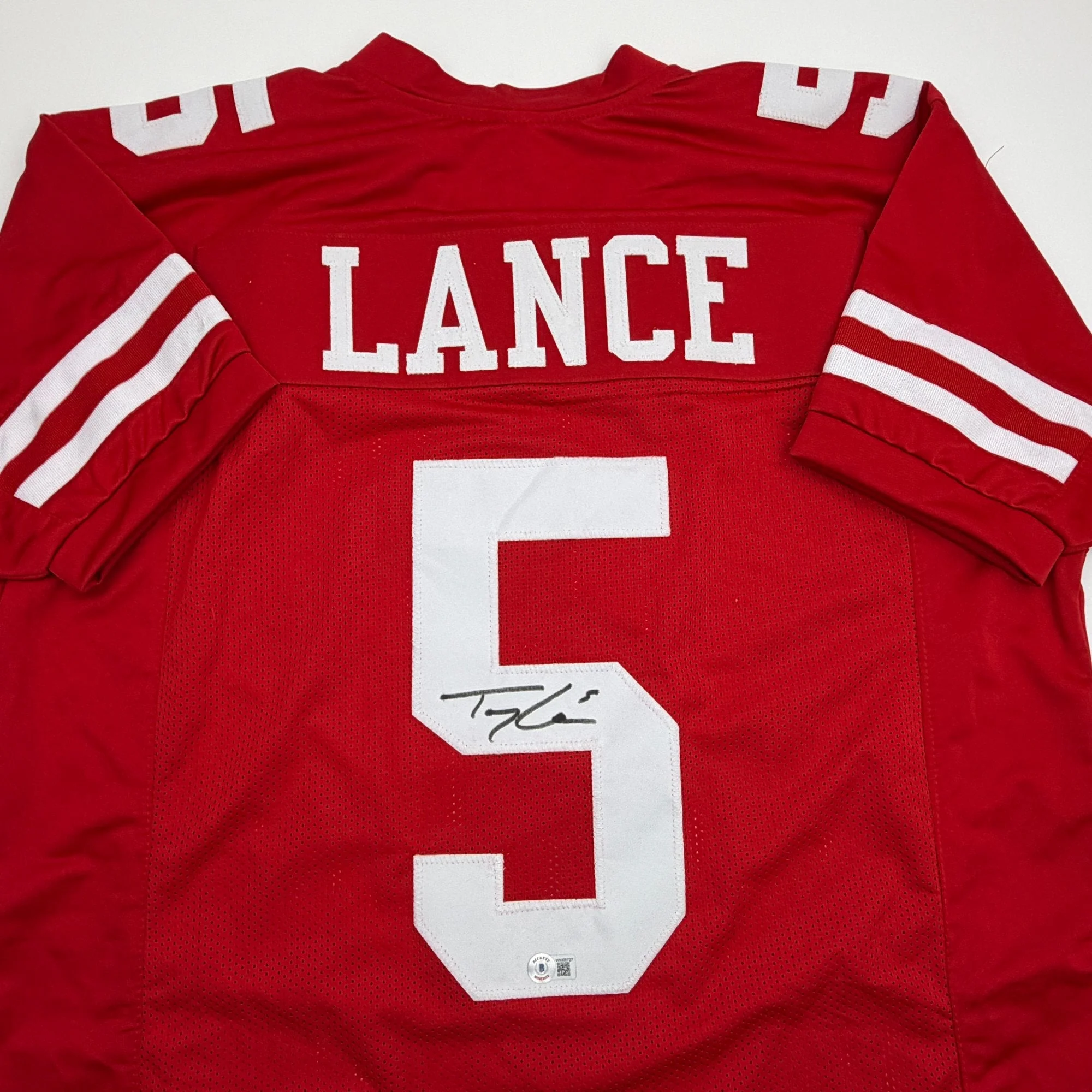 Autographed/Signed Trey Lance San Francisco Red Football Jersey Beckett BAS COA - Image 2