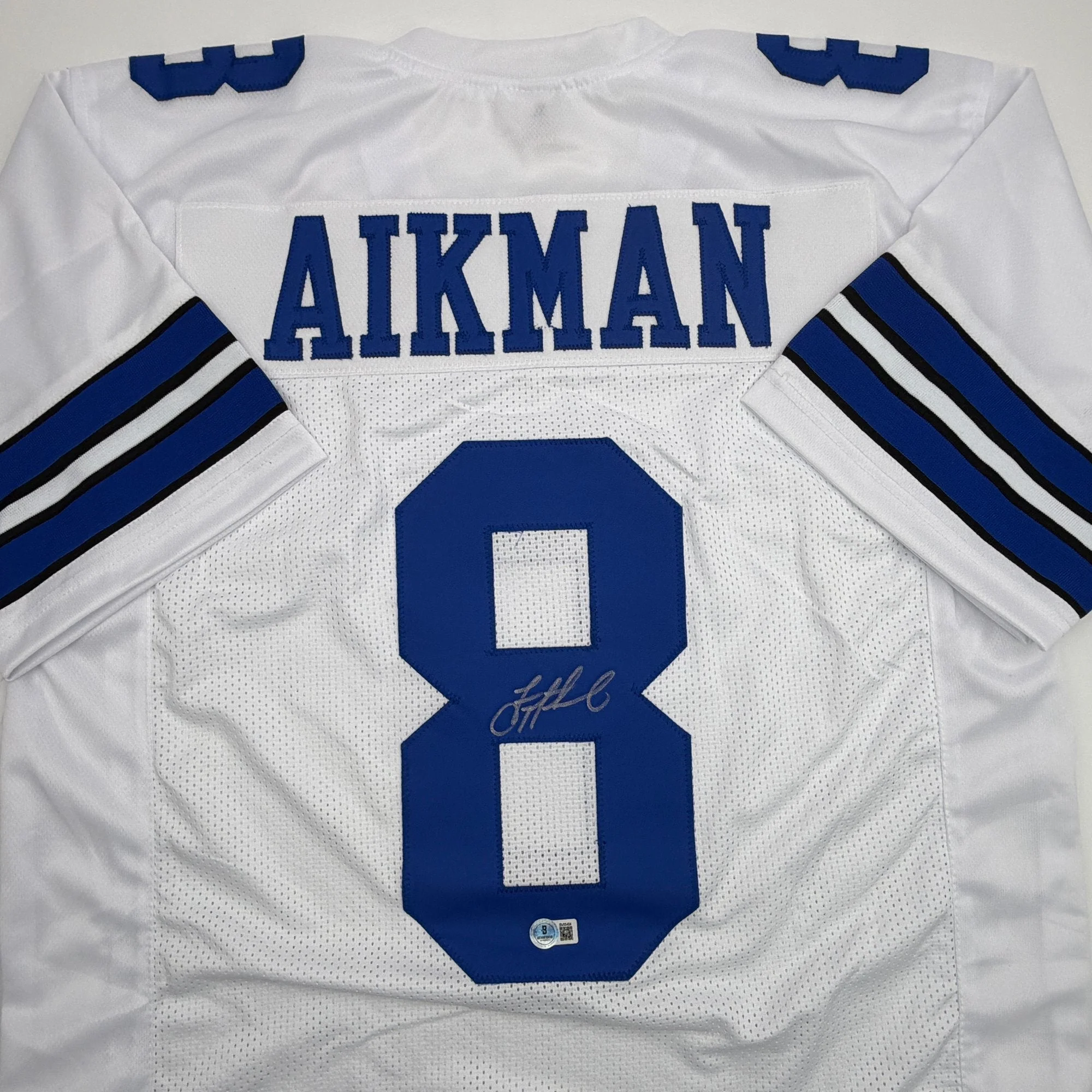 Autographed/Signed Troy Aikman Dallas White Football Jersey Beckett BAS COA - Image 2