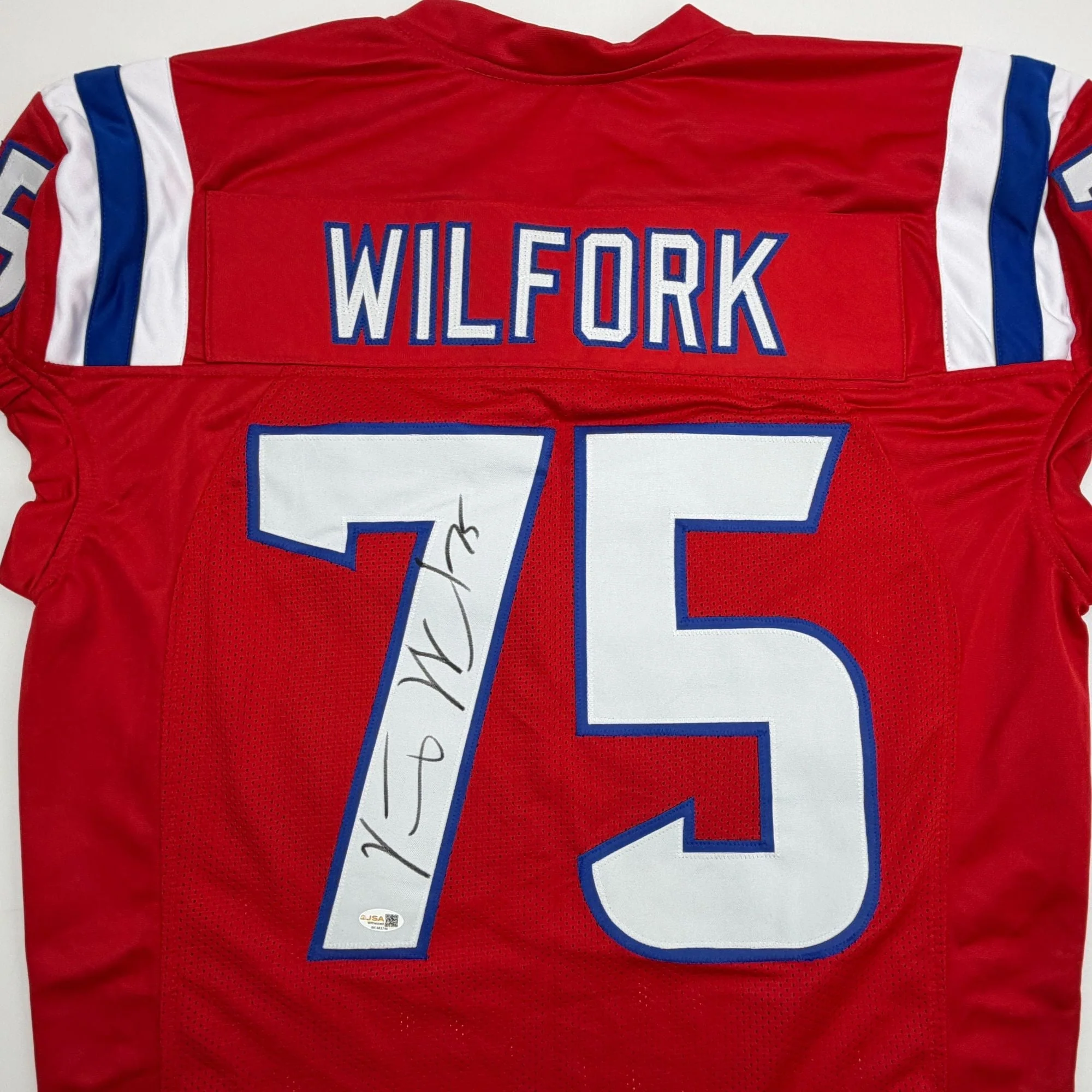 Autographed/Signed Vince Wilfork New England Red Retro Pro Cut Football Jersey JSA COA - Image 2