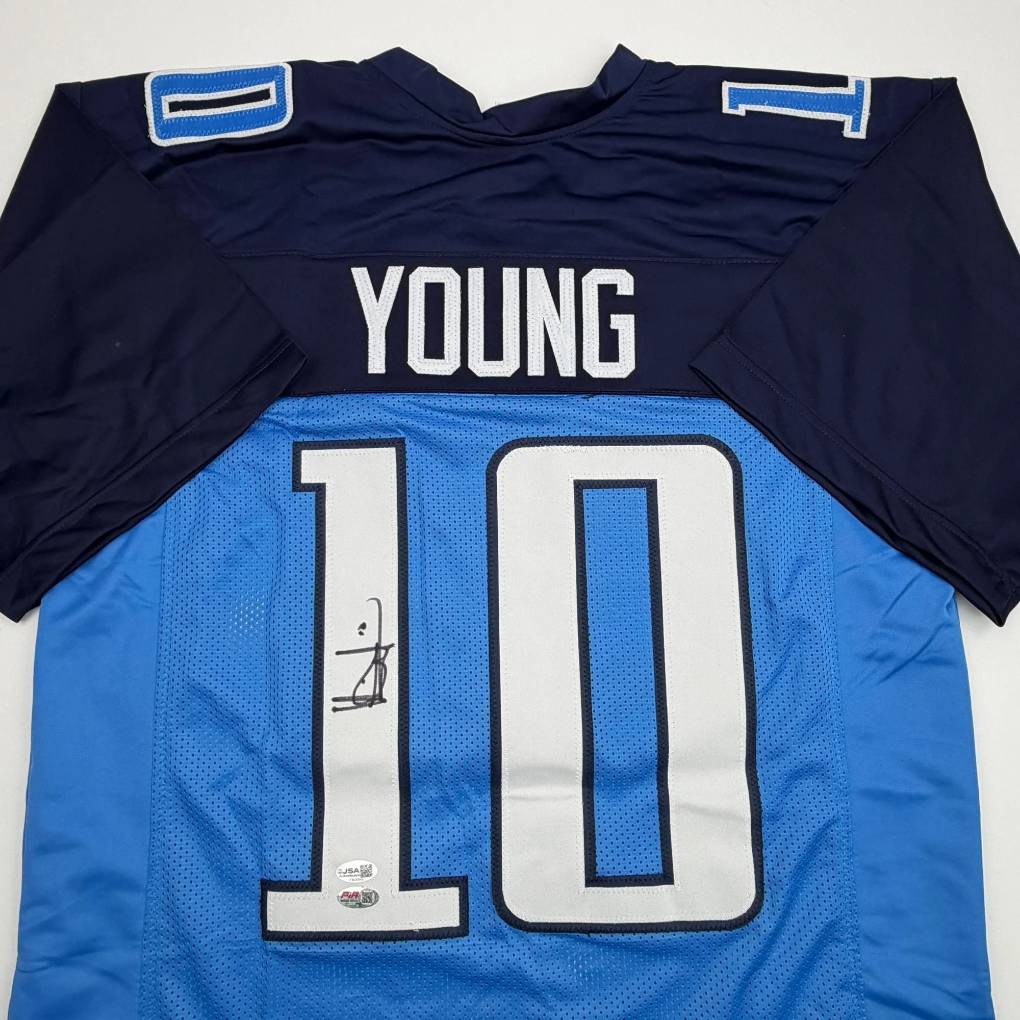 Autographed/Signed Vince Young Tennessee Navy Blue Football Jersey JSA COA - Image 2