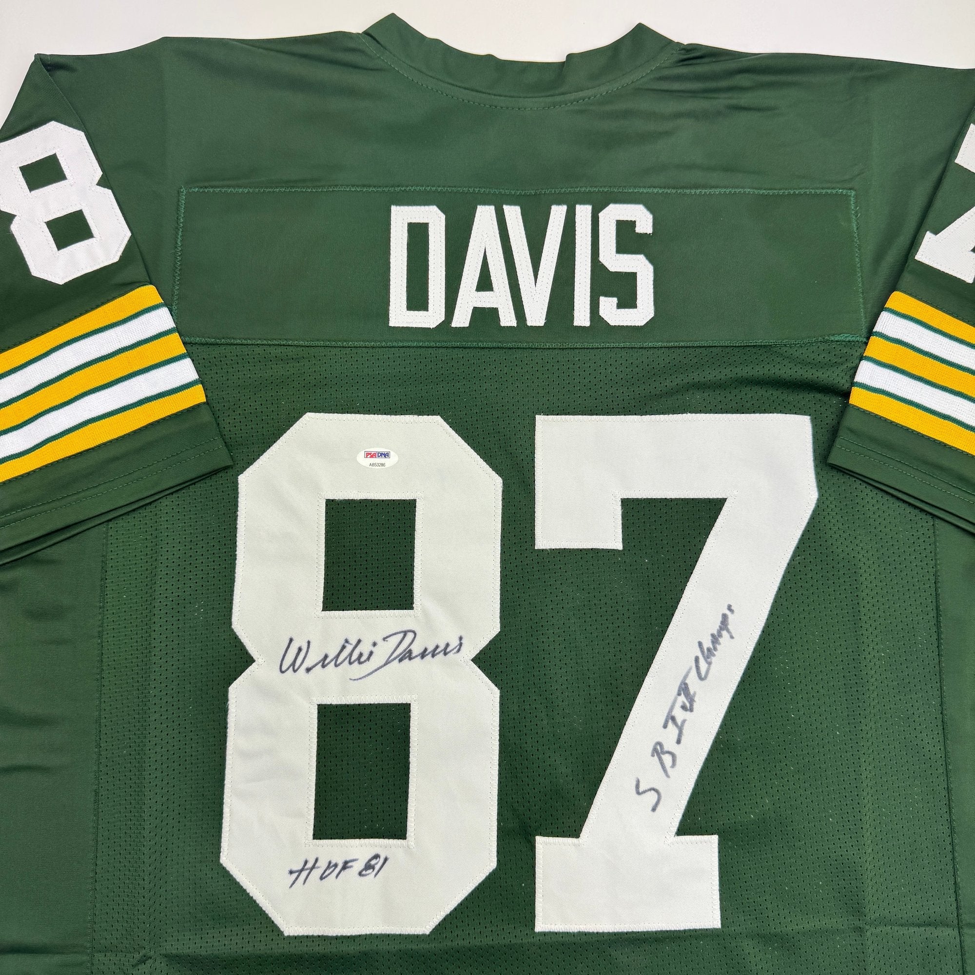 Autographed/Signed Willie Davis HOF 81 & SB Champs Green Bay Green Football Jersey PSA/DNA COA - Image 2