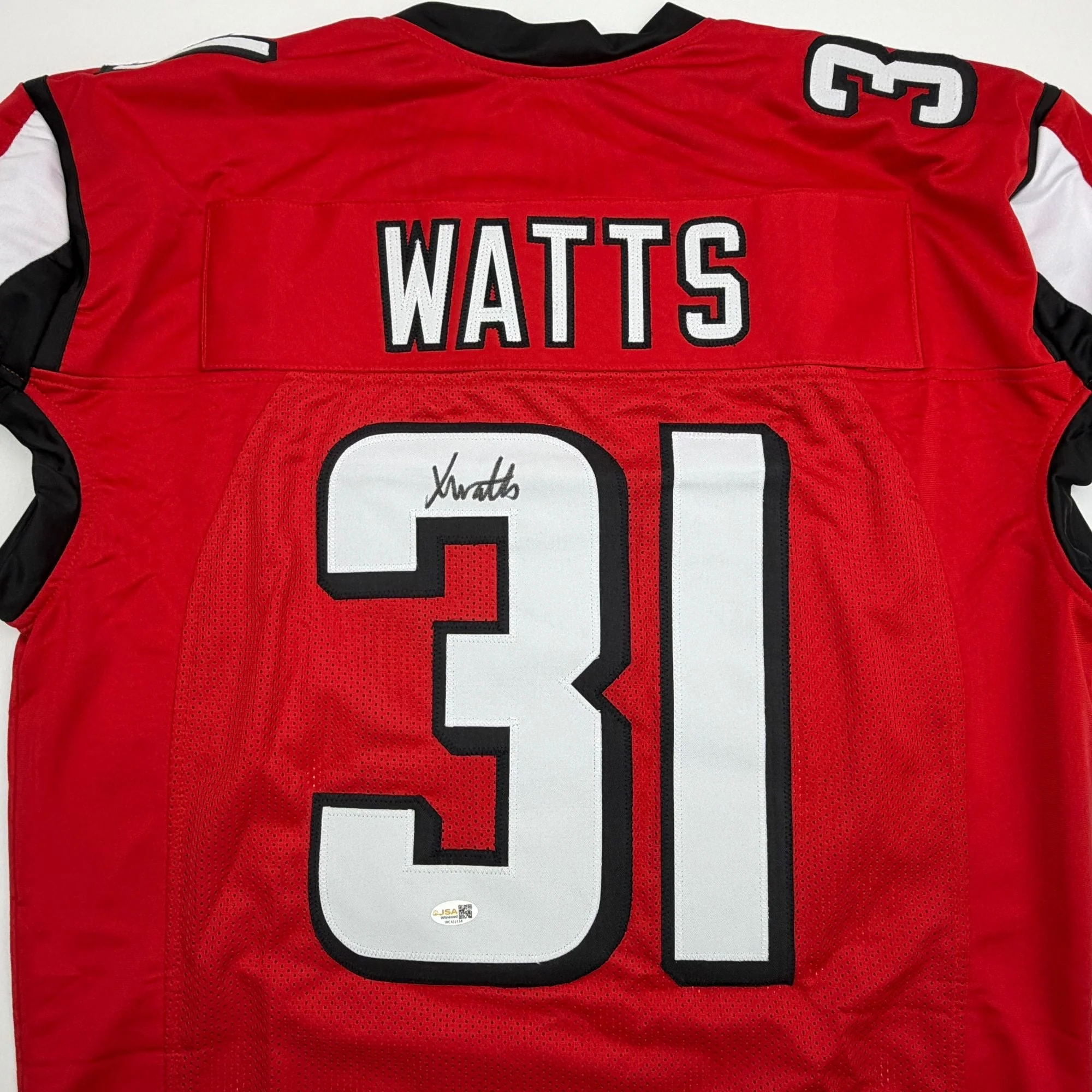 Autographed/Signed Xavier Watts Atlanta Red Pro Cut Football Jersey JSA COA - Image 2