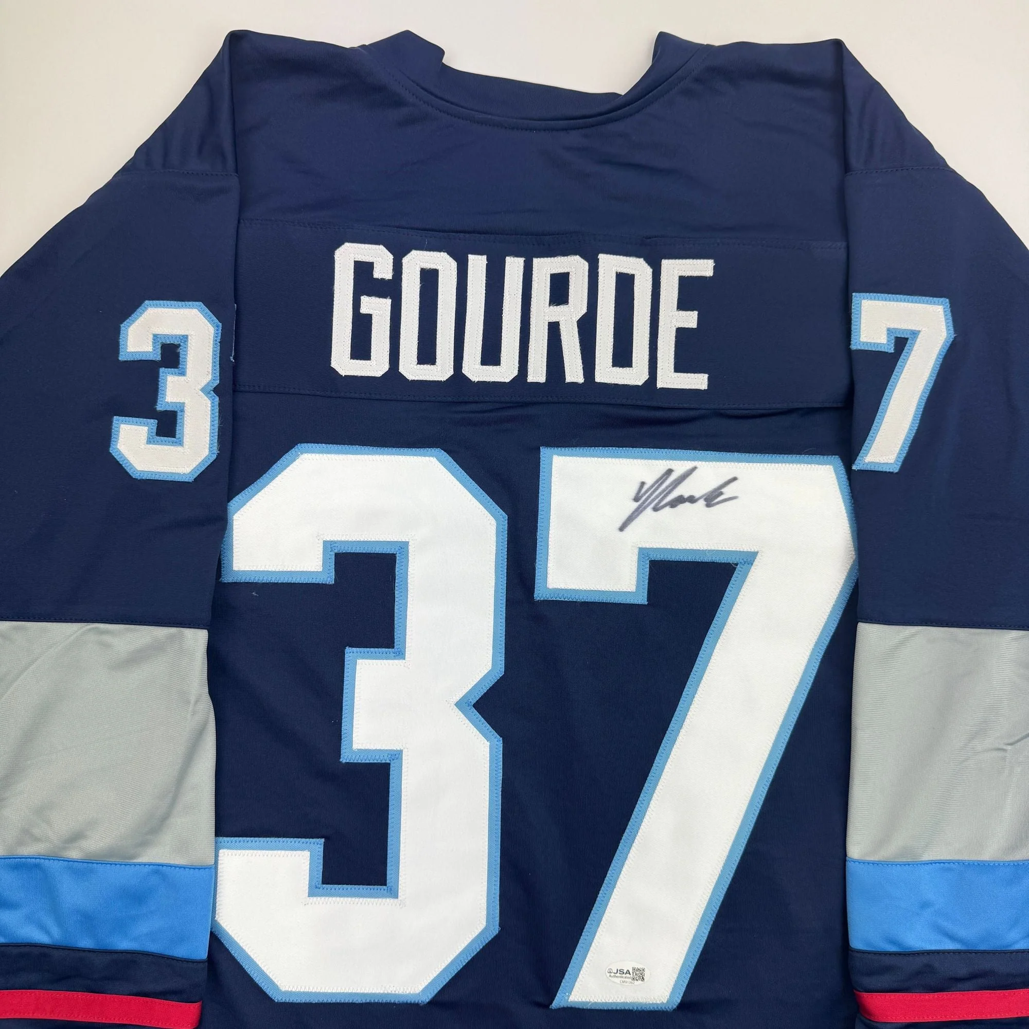 Autographed/Signed Yanni Gourde Seattle Blue Hockey Jersey JSA COA - Image 2