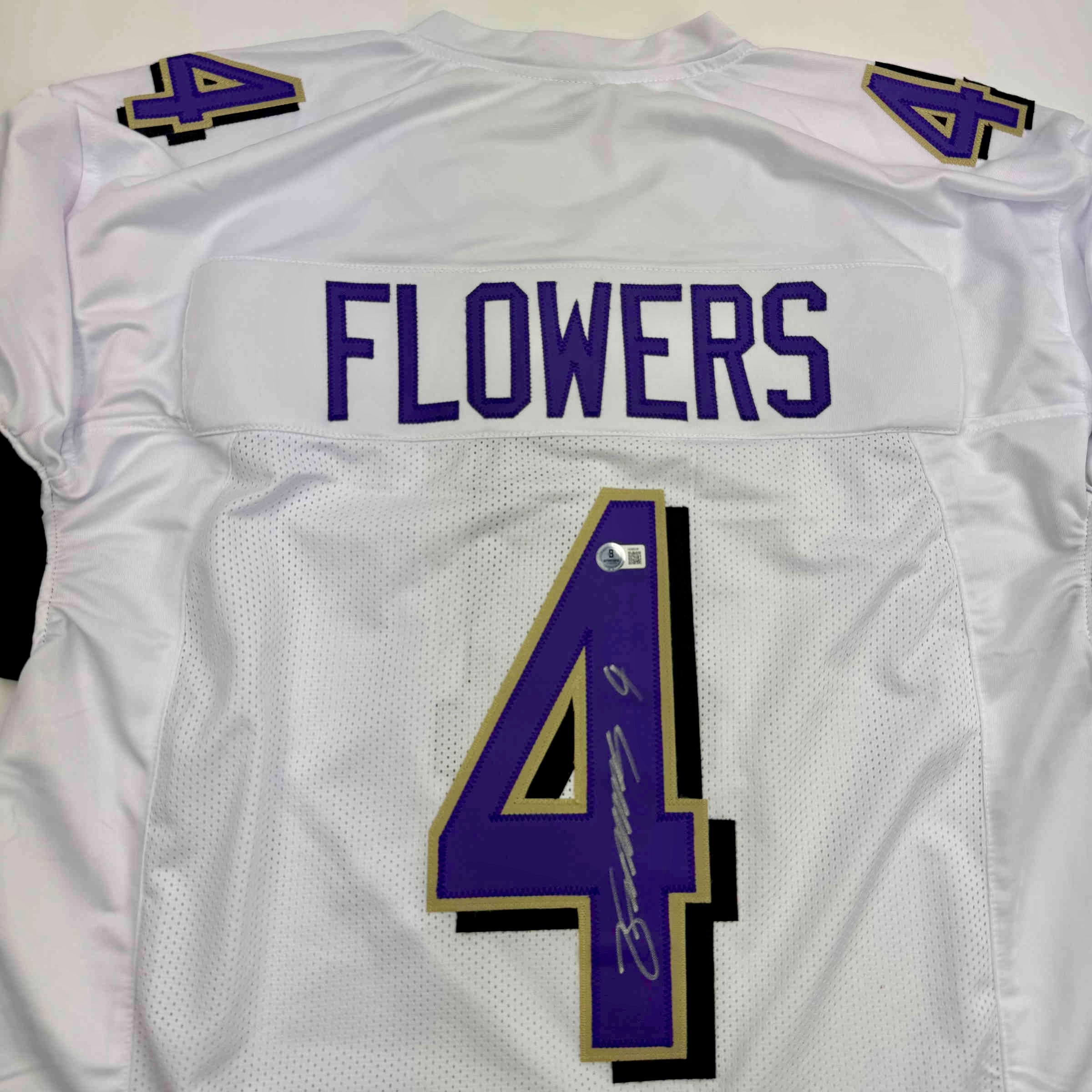 Autographed/Signed Zay Flowers Baltimore White Football Jersey Beckett BAS COA - Image 2