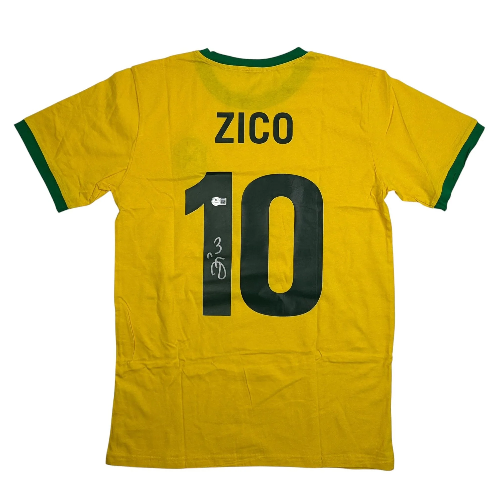 Autographed/Signed Zico Brazil Yellow Soccer Futbol Jersey Beckett BAS COA