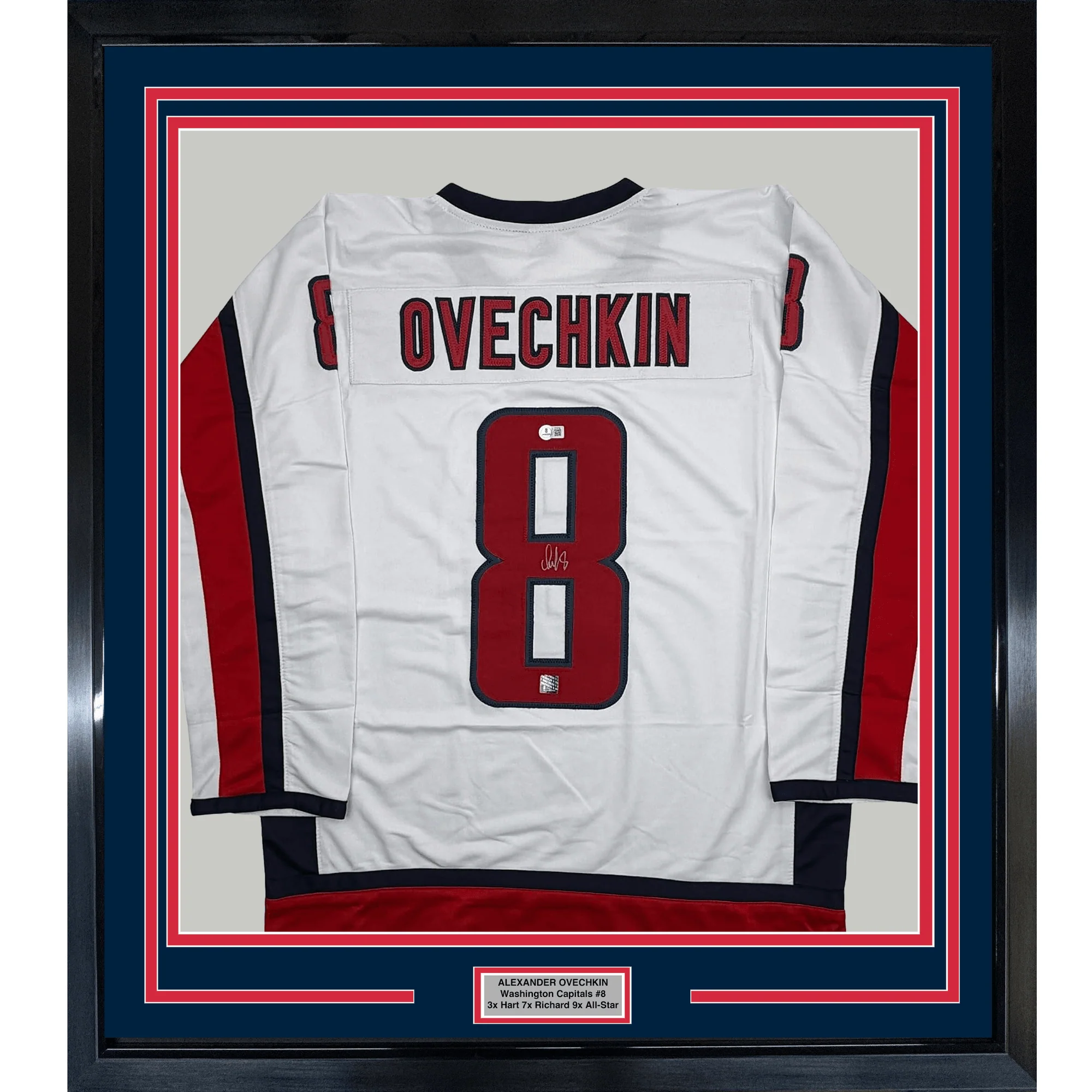 Framed Autographed/Signed 35x39 Alexander Alex Ovechkin Washington White Hockey Jersey Beckett BAS COA