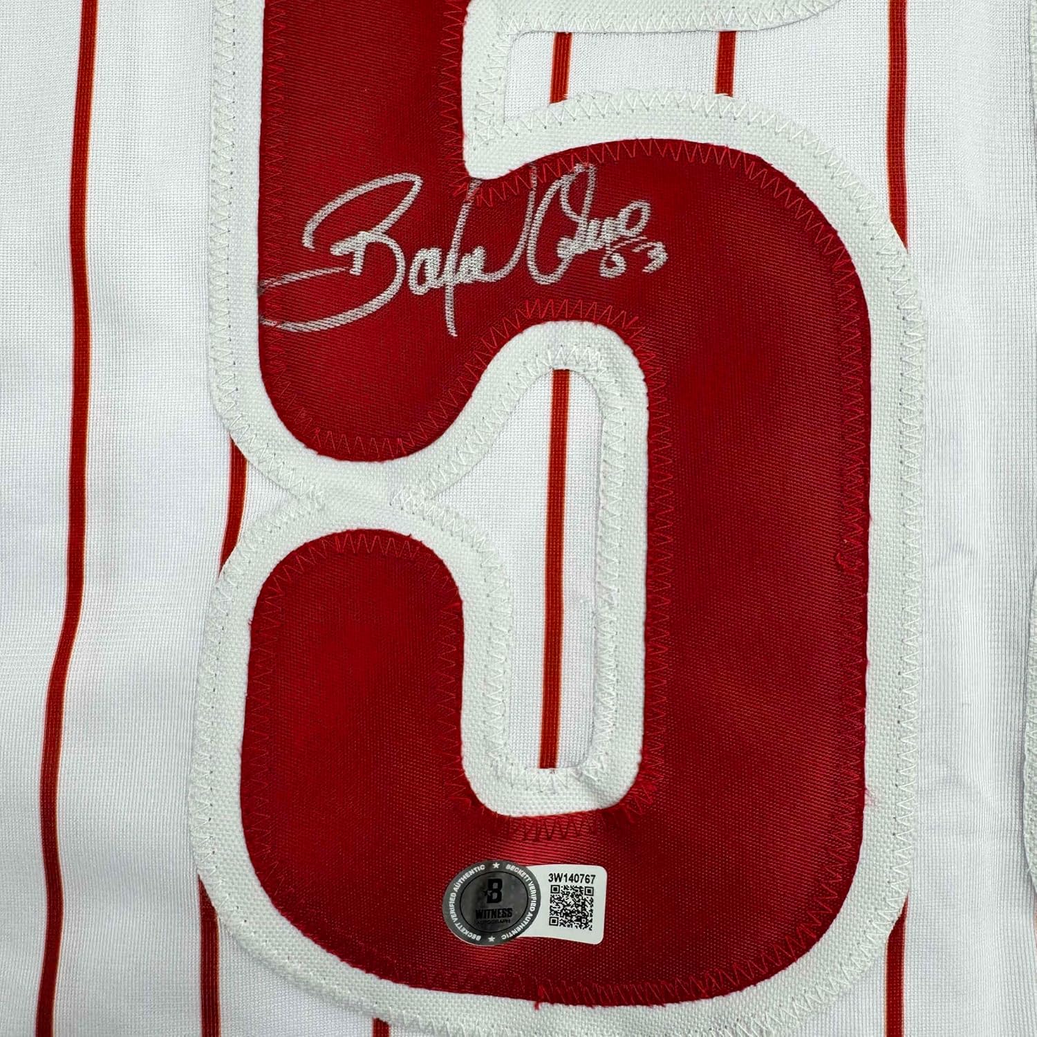 Framed Autographed/Signed Bobby Abreu 35x39 Philadelphia Pinstripe Baseball Jersey Beckett BAS COA - Image 2