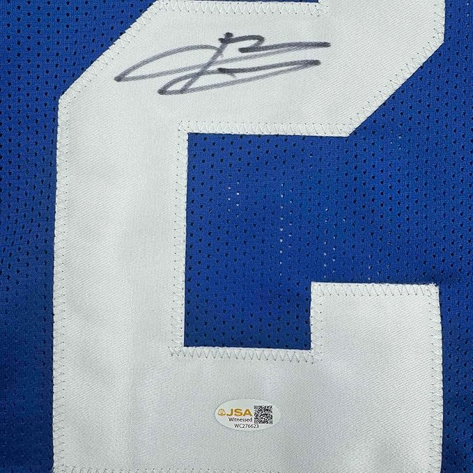 Framed Autographed/Signed Brandon Jacobs 35x39 New York Blue Football Jersey Beckett BAS COA - Image 2