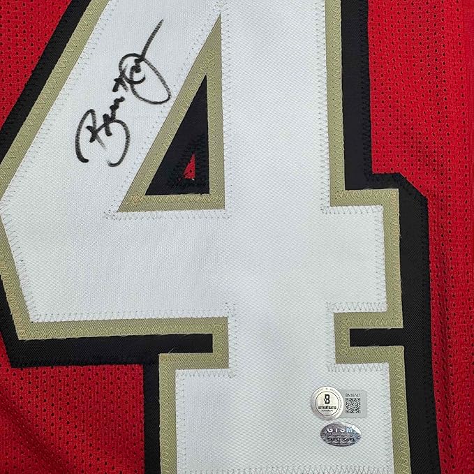 Framed Autographed/Signed Brent Jones 35x39 San Francisco Red Alternate Football Jersey Beckett BAS COA - Image 2