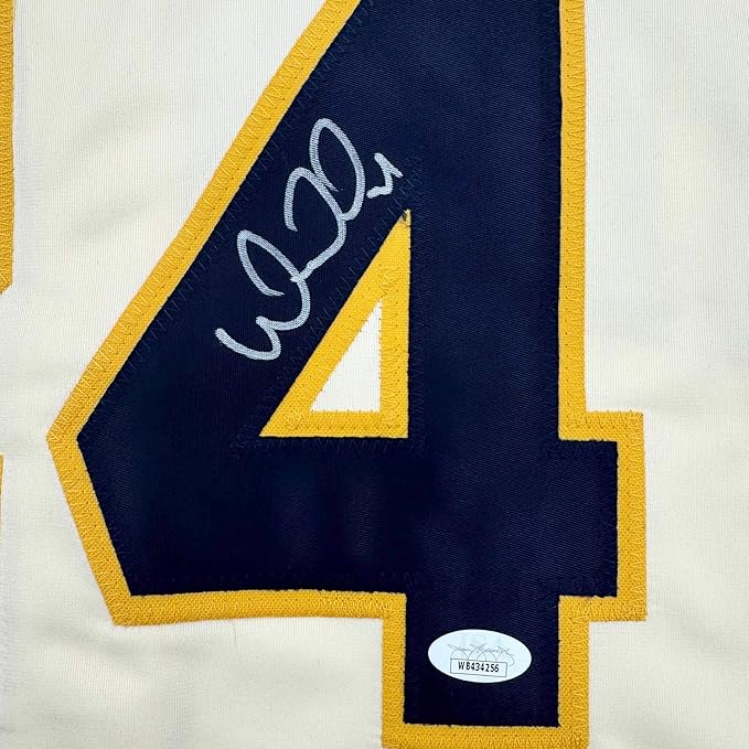 Framed Autographed/Signed Jackson Chourio 35x39 Milwaukee Pinstripe Baseball Jersey Beckett BAS COA - Image 2