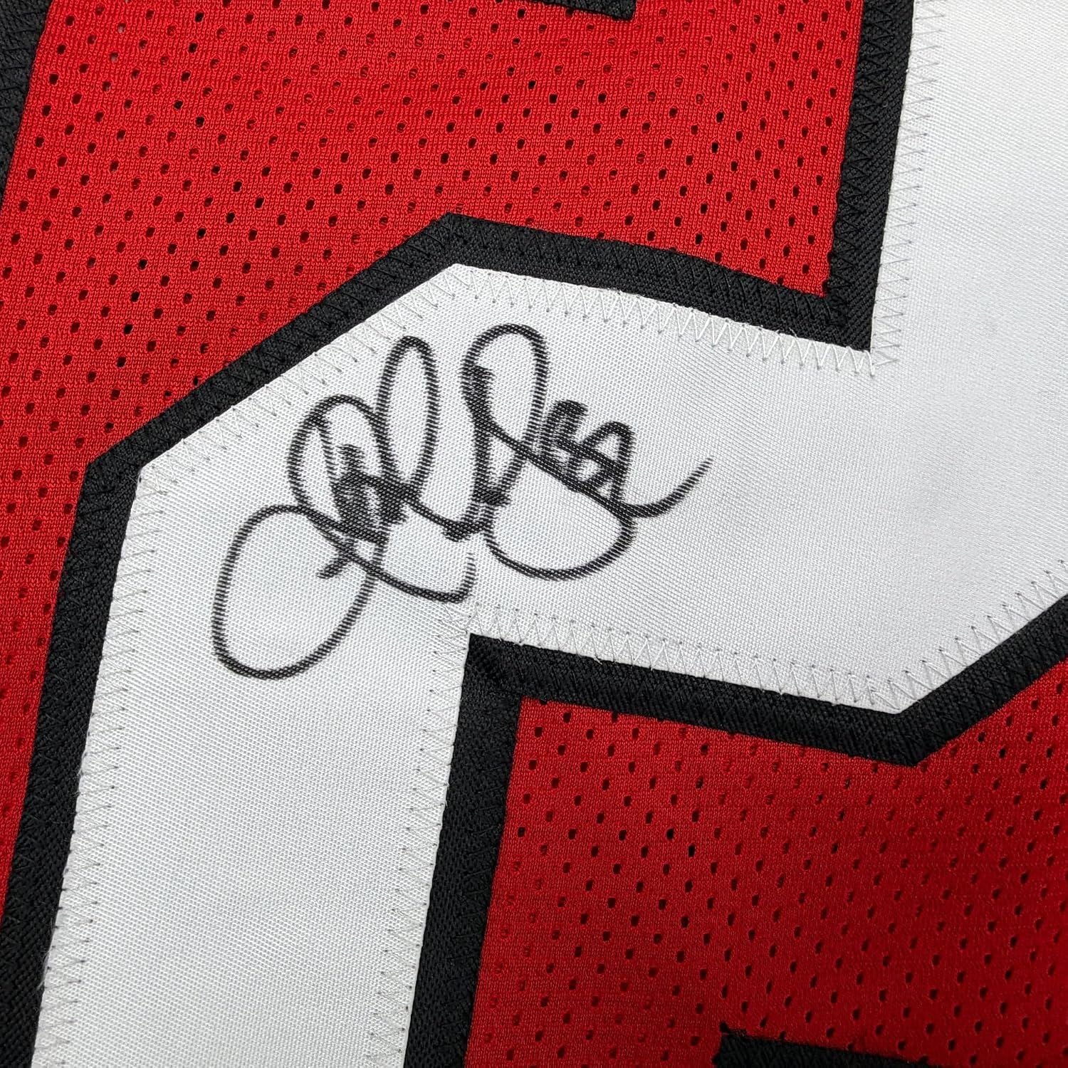 Framed Autographed/Signed Jamal Anderson 35x39 Atlanta Red Football Jersey Beckett BAS COA - Image 2