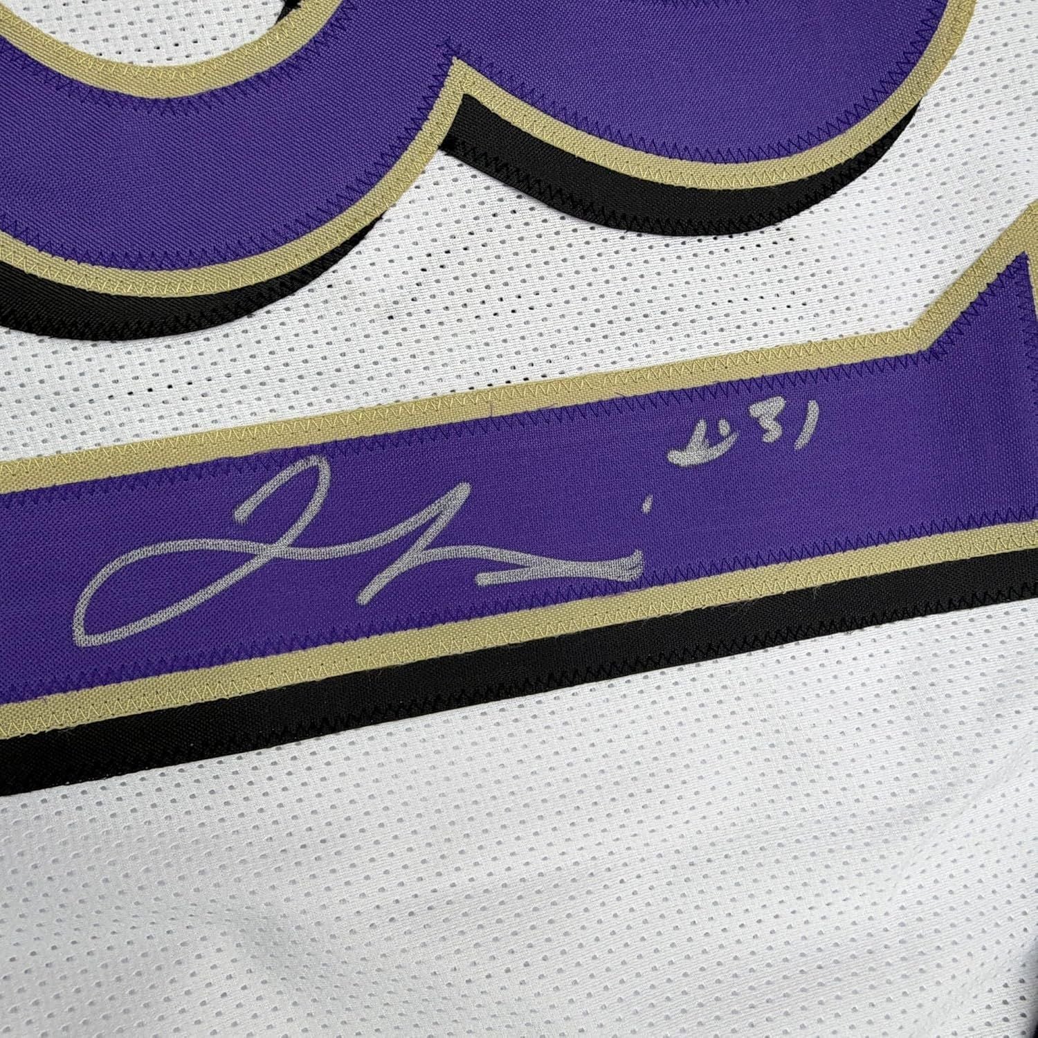 Framed Autographed/Signed Jamal Lewis 35x39 Baltimore White Football Jersey Beckett BAS COA - Image 2