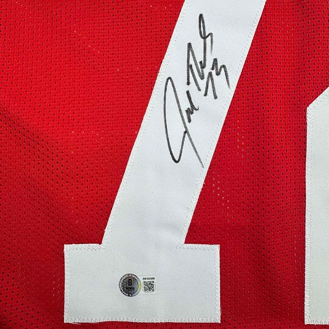 Framed Autographed/Signed Joe Thomas 35x39 Wisconsin Red College Football Jersey Beckett BAS COA - Image 2